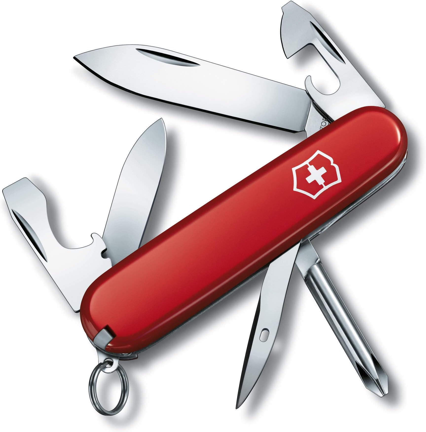 Victorinox Tinker Small Swiss Army Knife, Compact 12 Function Swiss Made Pocket Knife with Small Blade, Philips Screwdriver and Bottle Opener - Red