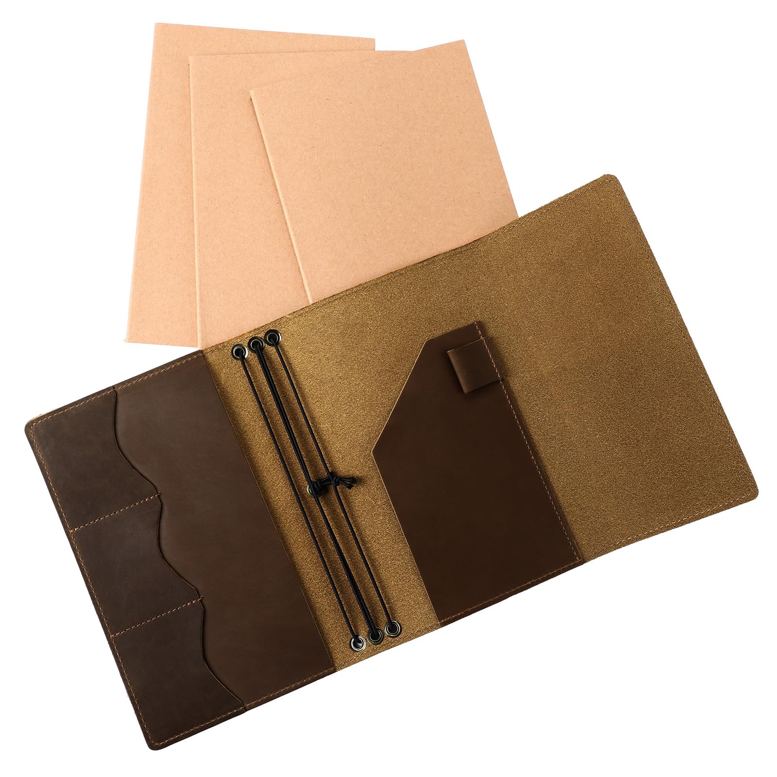 Sabary Juego de 4 fundas de cuero para diario de viajeros, tamaño A5, rellenables, 3 bolsillos interiores A5, ranuras para tarjetas, soporte para bolígrafos, para hombres y mujeres, regalo para