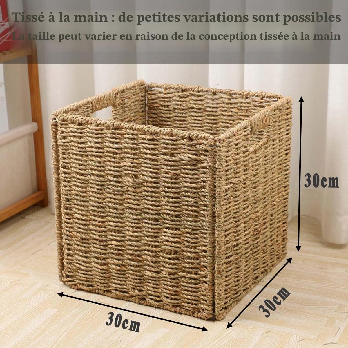 Panier de Rangement, Lot de 2 Panier d'étagère Kallax, Panier Tressé Pliable en Jonc de Mer, Grand Panier pour Vêtements, Jouets -Couleur Naturelle 30x30x30cm
