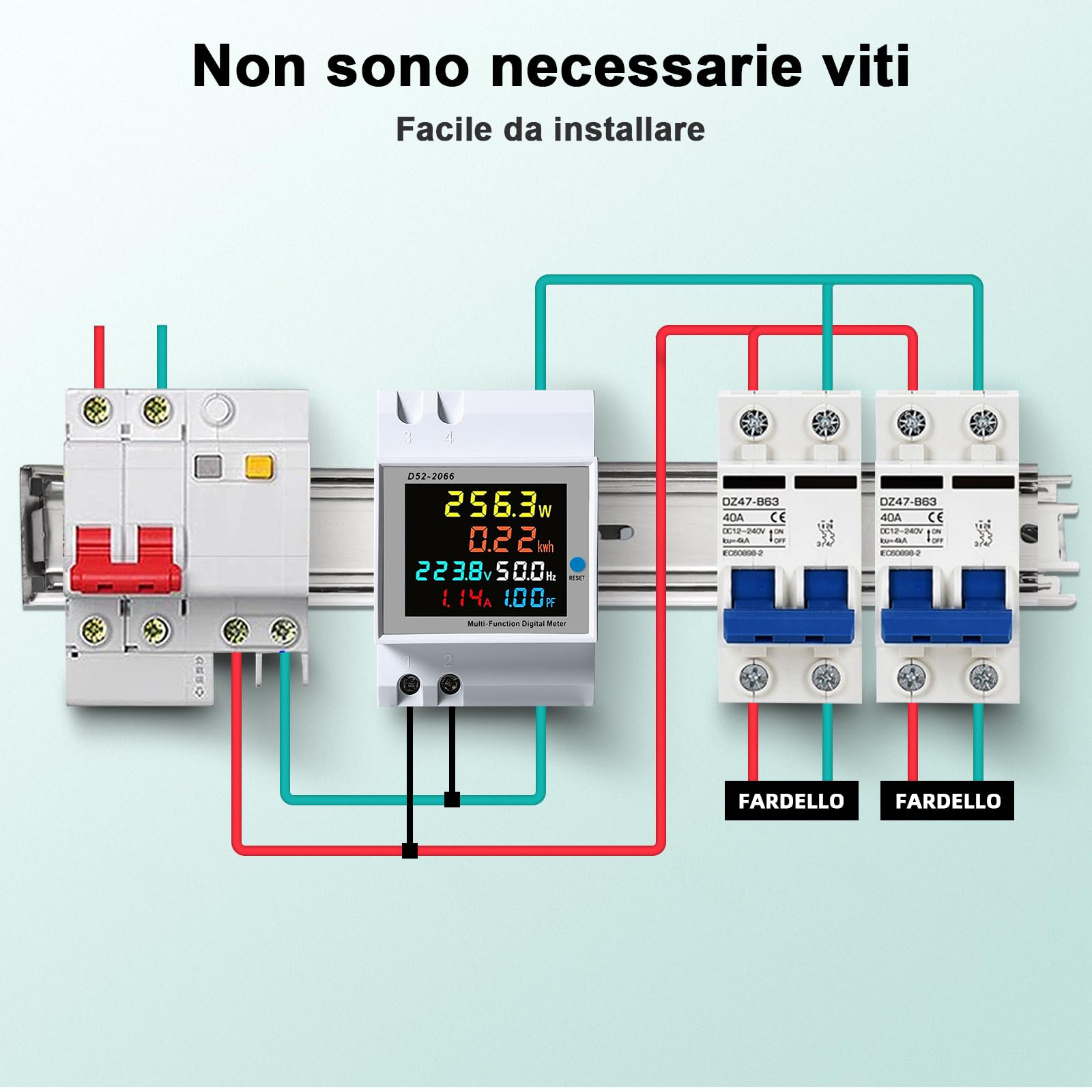 Licznik prądu, szyna montażowa, 6 w 1, licznik prądu LCD, cyfrowy miernik kosztów energii, jednofazowy miernik zużycia energii, AC 40-300 V, natężenie prądu 0-100 A, moc 0-45 kW, typ zamknięty
