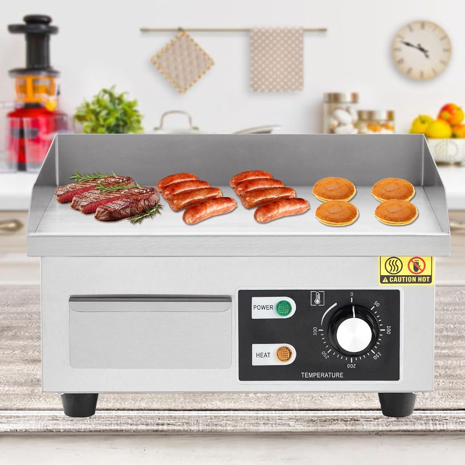 14" Commercial Electric Griddle, Flat Top Griddle With Shovels Brushes, Non-Stick Countertop Electric Griddle for Restaurants Food Trucks, 110V/1500W, Adjustable Temperature Control