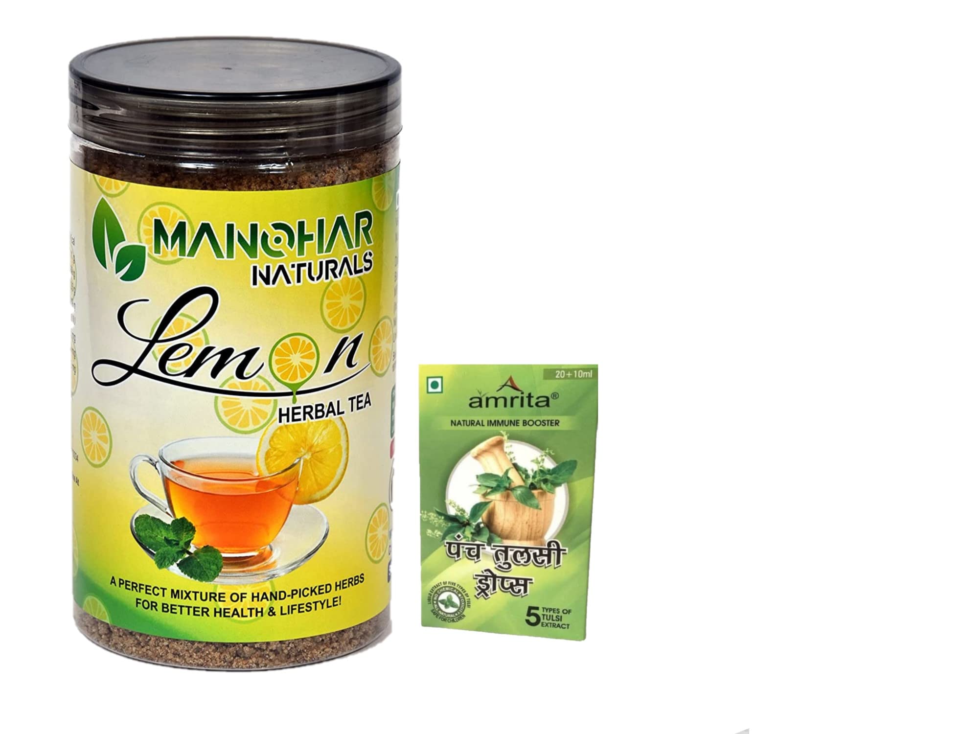 Manohar Naturals Lemon Flavoured Herbal Tea | Caffeine-Free | Supports Healthy Immune System Boosts | Digestive Function Treats Post-Operative Edemas (500 Gram)