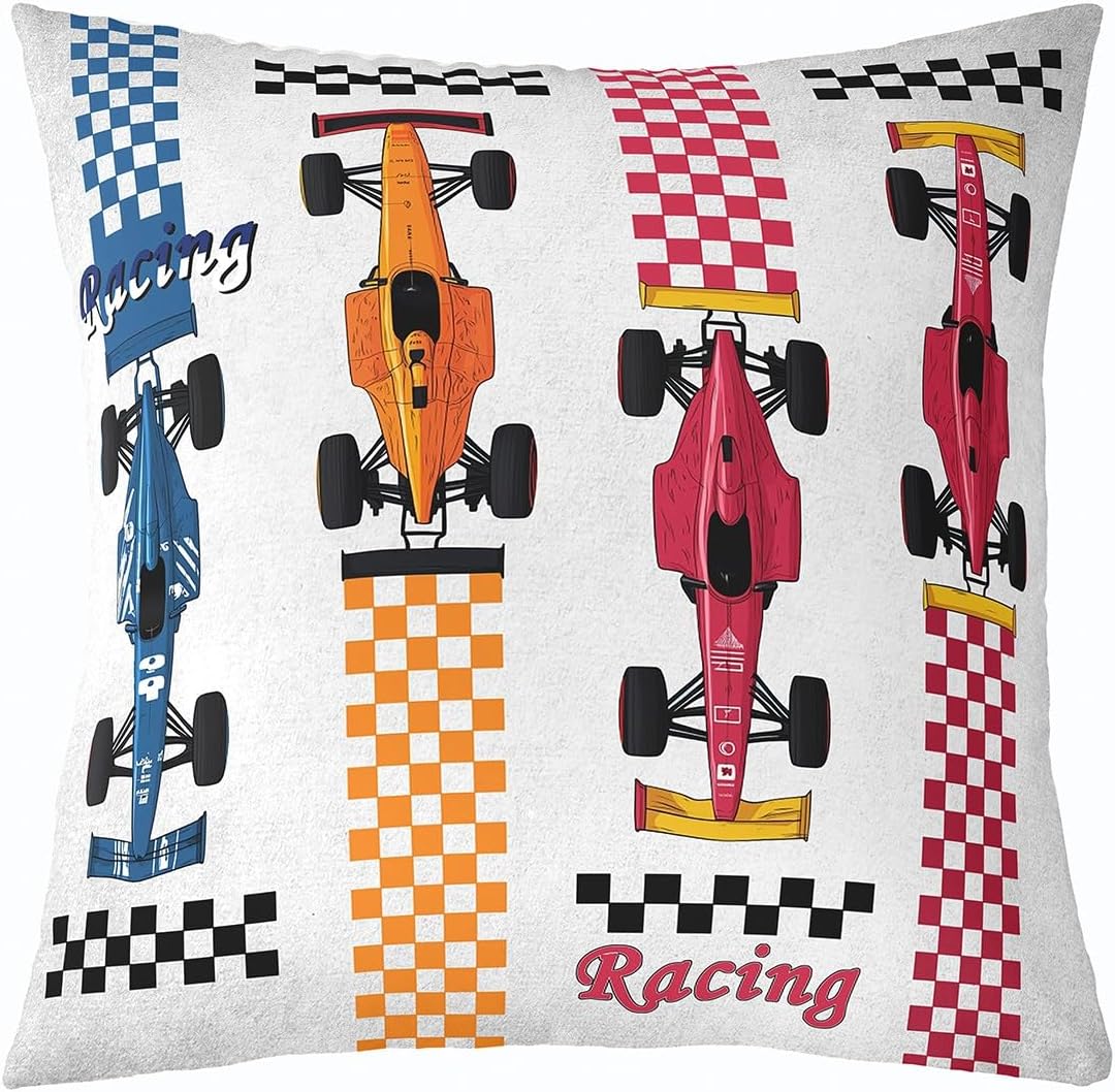 Manfei Race Car Boys Pillow Cover 24"x24",Pink Sports Car Cushion Cover for Couch Sofa, Cool Racing Game Outdoor Pillow Cover,Kids Girls Extreme Sports Reversible Throw Pillow Cover