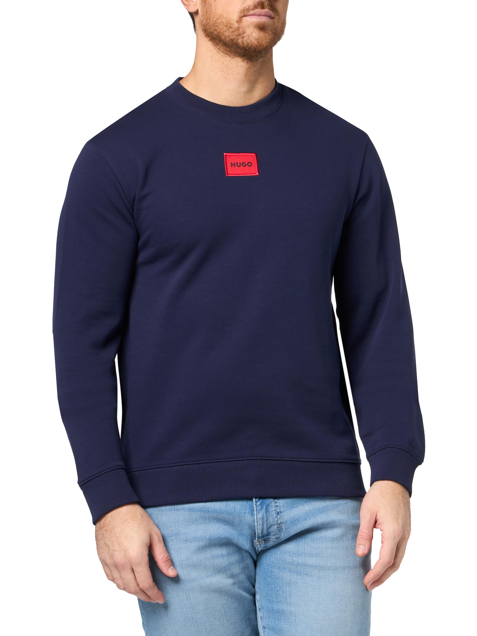 HUGO Men's Regular Fit Square Logo Jersey Sweatshirt, Evening Blue, M