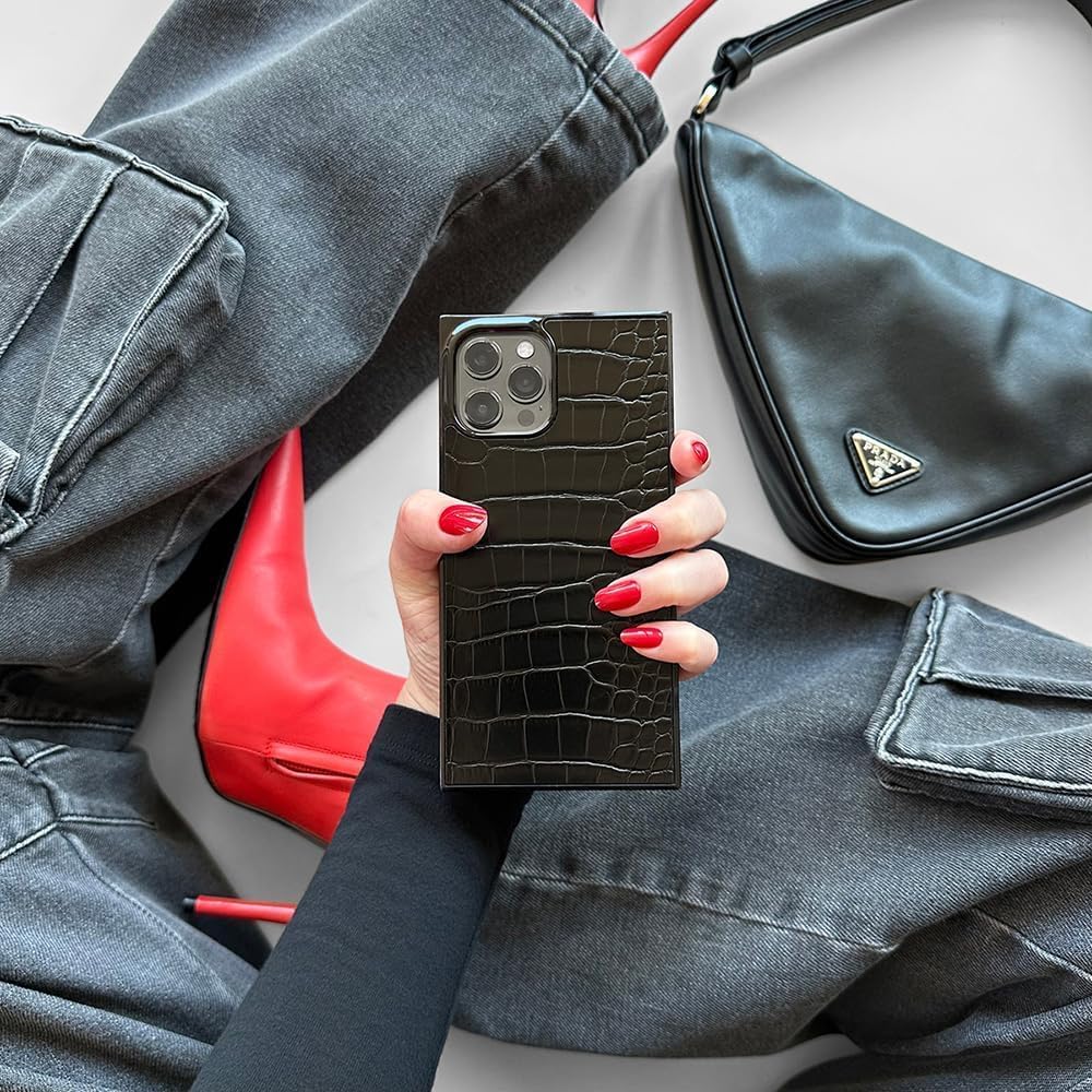 Flaunt Official Square iPhone 15 Pro Case - Black Crocodile image 2