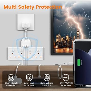 Multi Plug Adaptor, 4 Way Plug Adapter Extension Socket
