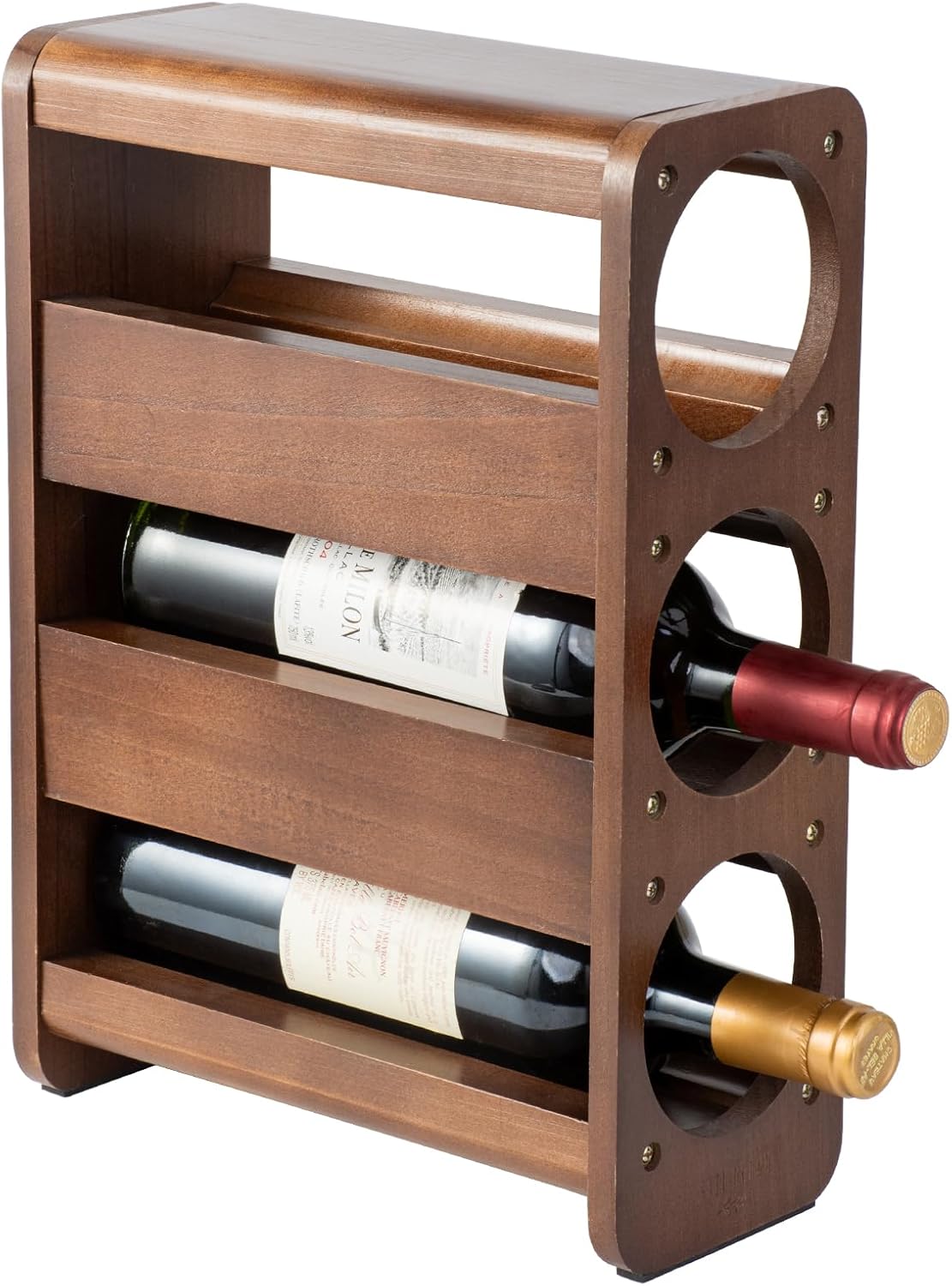 Wine Rack Countertop Pine Wood Wine Bottle Holder, 3 Bottles Wine Rack for Inside Cabinet, Pantry, Kitchen Bar, Wine Holder Shelf Vertical Wine Storage Perfect for Home Decor Housewarming Gifts