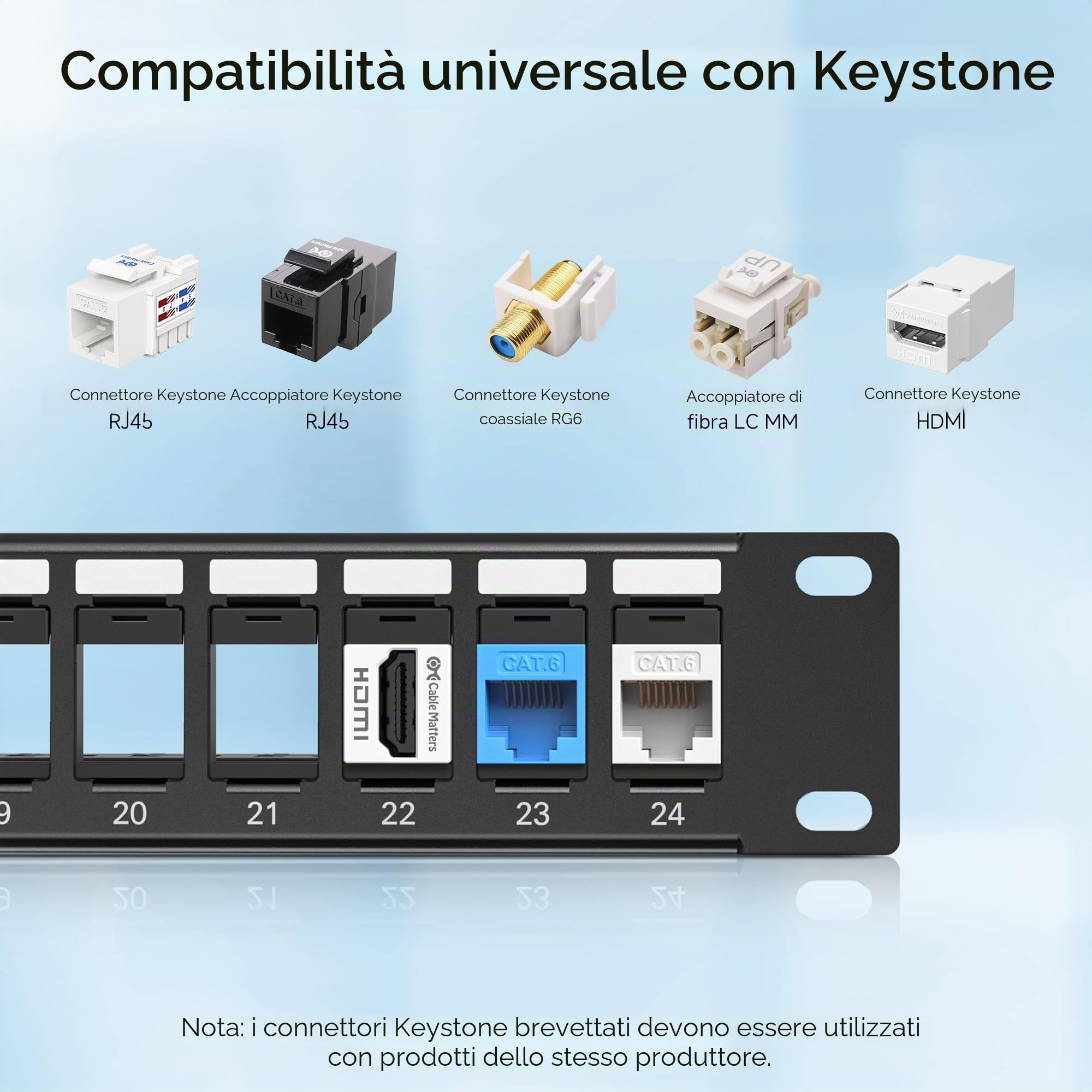 Cable Matters Pannello patch Keystone 1U a 24 porte con gestione dei cavi e barra di supporto (pannello patch vuoto da 19 pollici per jack Keystone/pannello Keystone)