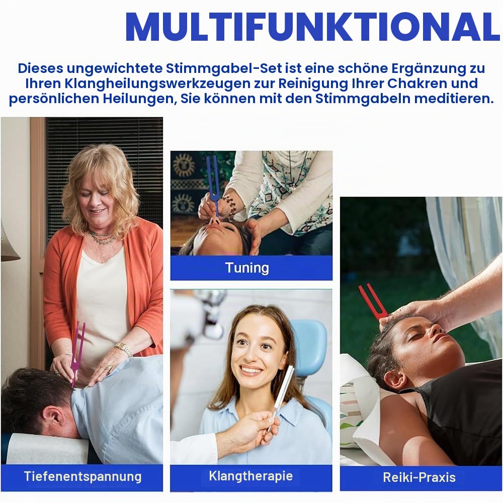NEWFUN Stimmgabel,Stimmgabel Neurologie,10er Set (174 Hz, 285 Hz, 396 Hz, 417 Hz, 432 Hz, 528 Hz, 639 Hz, 741 Hz, 852 Hz, and 963 Hz), für Klangtherapie Gewichtete Stimmgabel Geeignet Meditation