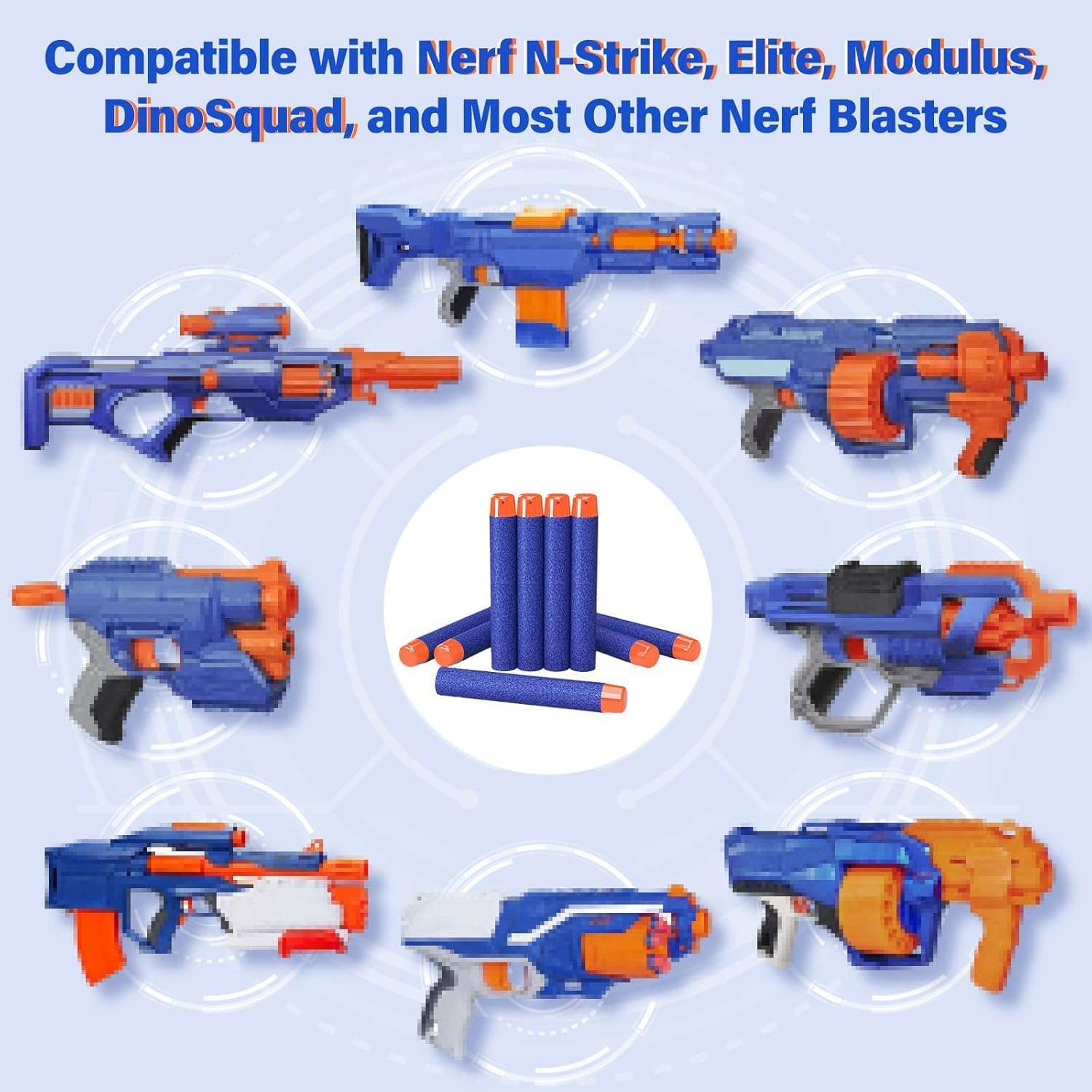 100 Compatible Dart Bullets, Blue & Orange, Cylindrical, Round, Close Quarters Battles (CQB), Airsoft, Plastic - Image 2