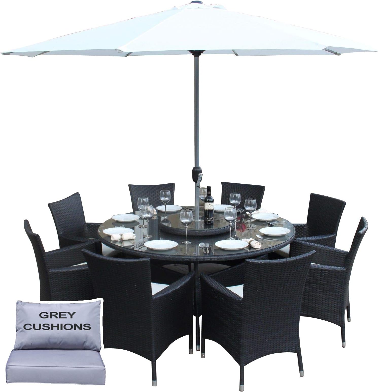 Schwarze Furniture Rattan Outdoor 8 Seat Round Garden Dining Set in Black
