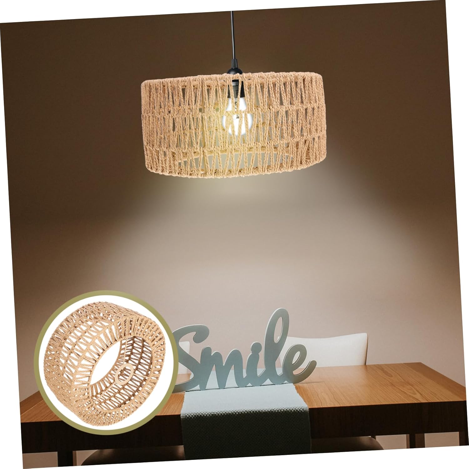 Cabilock Large Straw Rope Lampshade Ceiling Decor Rustic Hanging Light Fixture for Chandelier