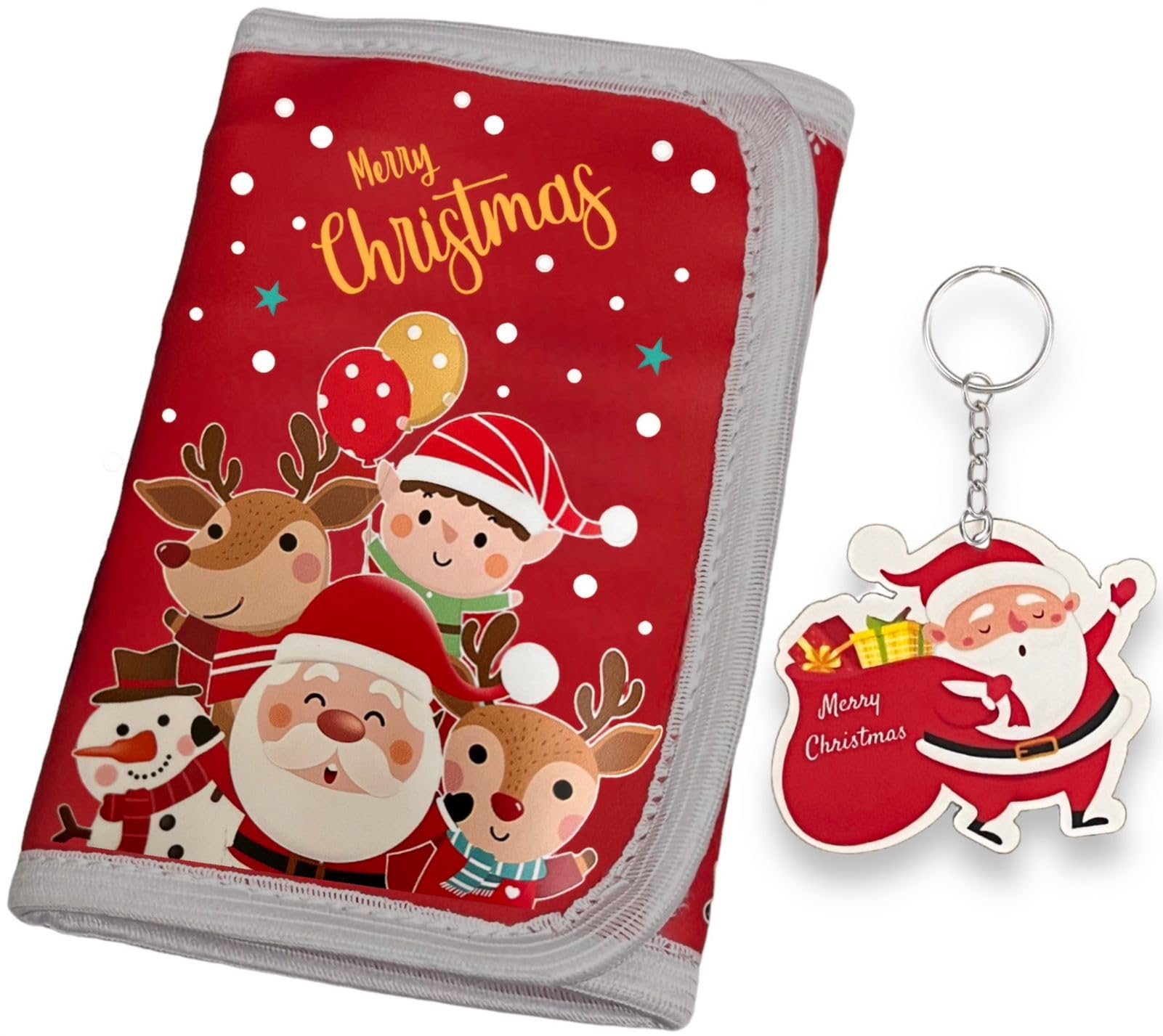 Le Delite 2 piece Santa Claus Trifold Merry Christmas Wallet for Kids/Slim Front Pocket Zipper with keychain, I Xmas Secret Santa Party Return Gifts for Kids