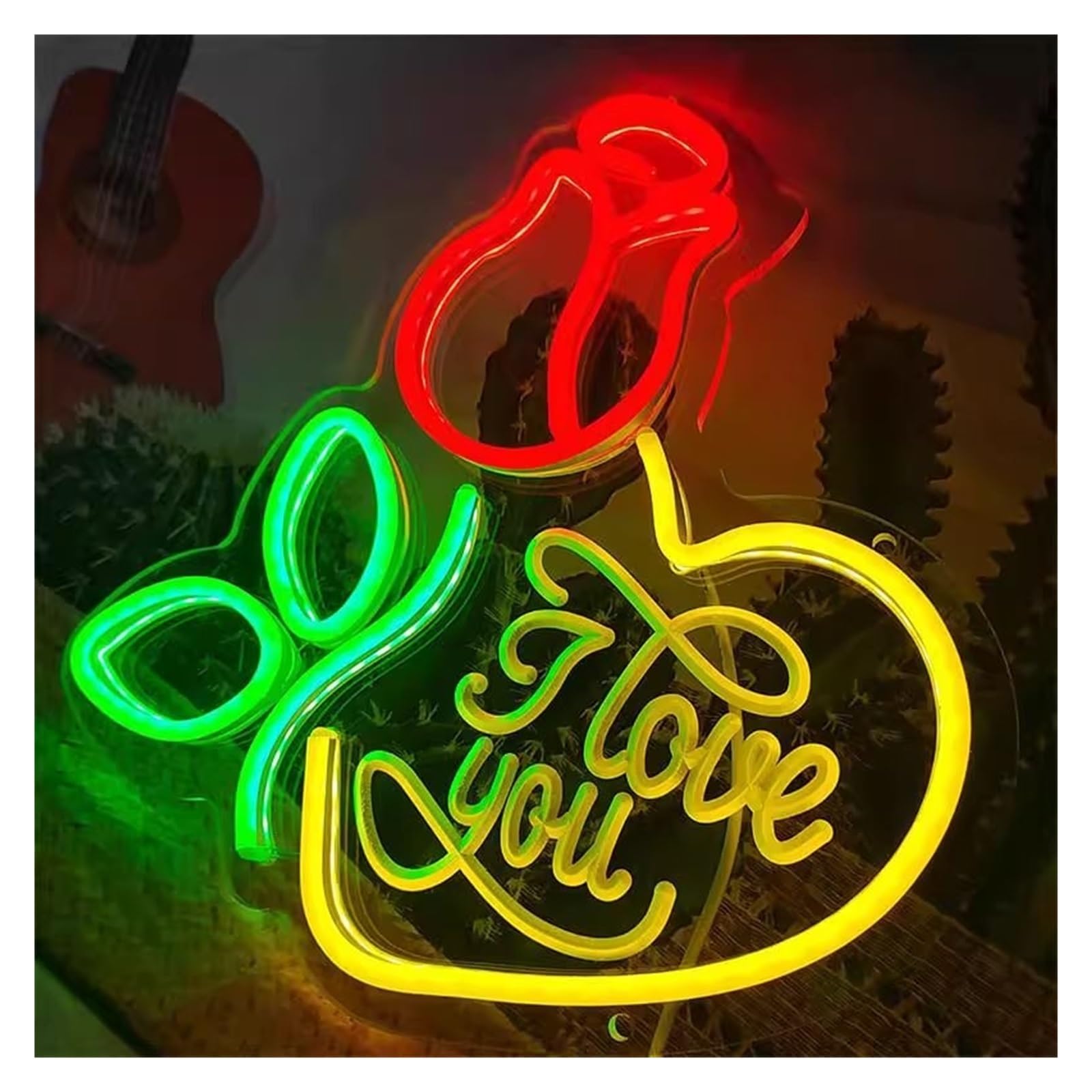 Wiszące neony artystyczne Różany Neonowy Napis „Kocham Cię” – Dekoracja Ścienna Do Kwiaciarni, Domu, Na Przyjęcie Weselne, Lampy, 30x30cm