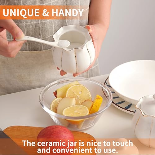 Miniatura 5 de Azúcar de porcelana con tapa y cuchara Kitchenexus 917oz88fl oz Azúcar de cerámica Azúcar Contenedor para cocina casera en diseño de calabaza borde