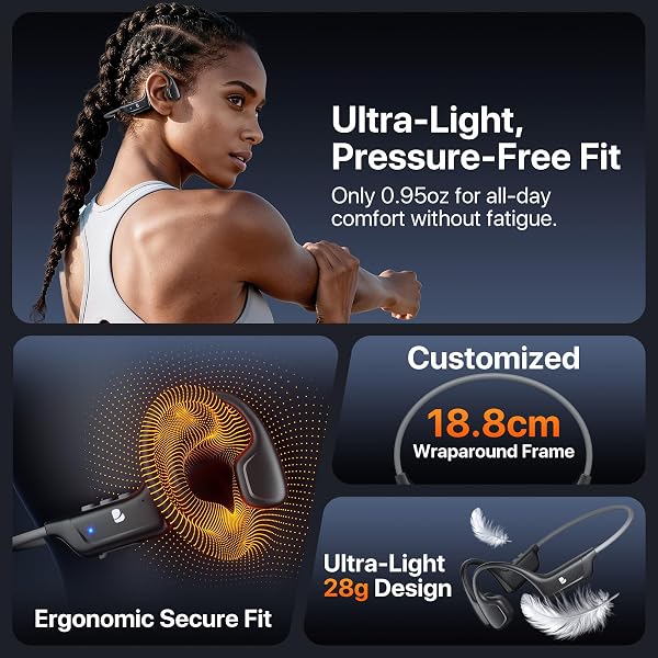 Bayhanc Bone Conduction Headphones, Open Ear Wireless Bluetooth 5.4 Headphones, 10H Playtime, Lightweight Sport Headphones with Mic, Sweatproof Running Headset for Workout Cycling, Black in use
