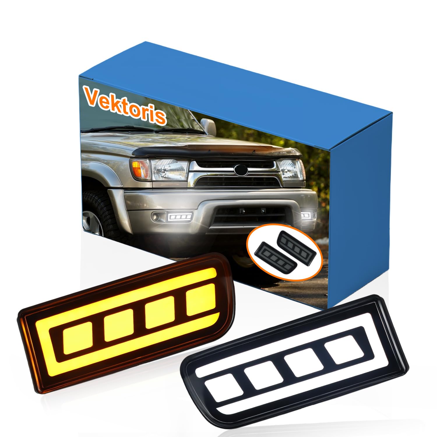 Photo 1 of Vektoris LED Front Bumper Fog Lamps for Toyota 4Runner 1999 2000 2001 2002, Fog Lights with Full White Daytime Running Light DRL, Amber Sequential Turn Signal, Replaces# 81520-35250 81510-35260, 2PCS