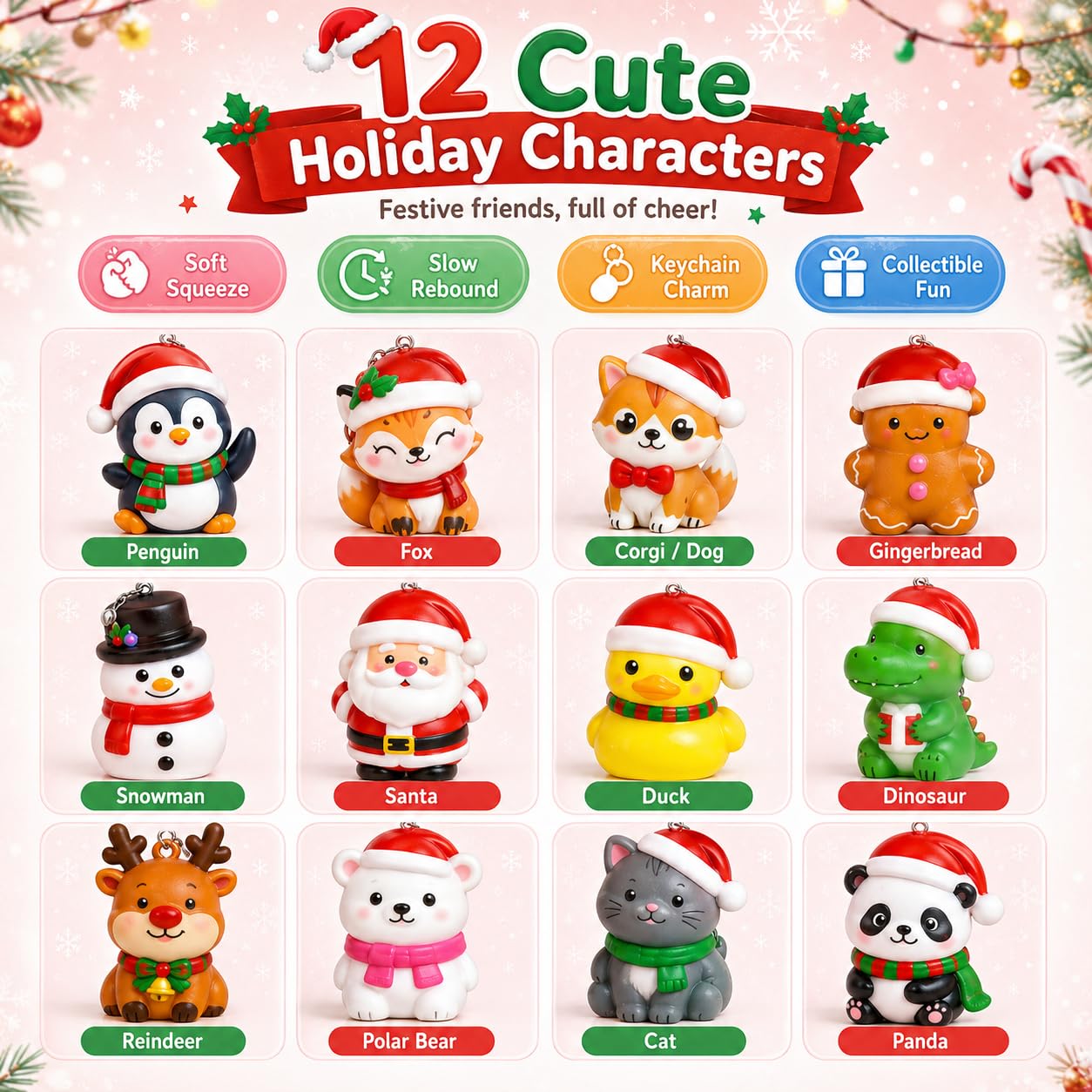 Świąteczny brokatowy renifer rosnący Squishy Ornament zestaw, 24 szt