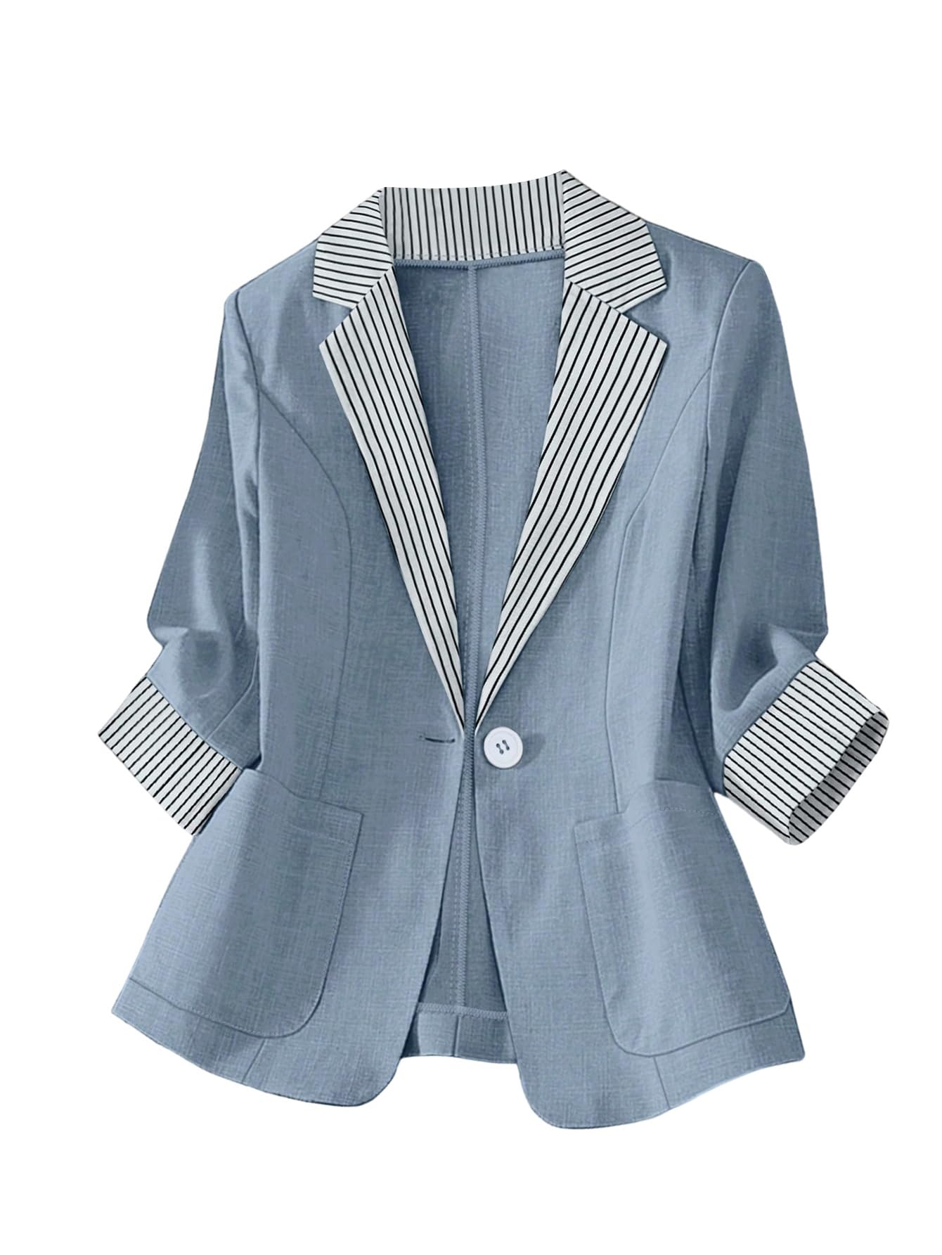 SOLY HUX Womens Elegant Striped Patchwork 3 4 Length Sleeve Office Business Casual Blazer Jacket