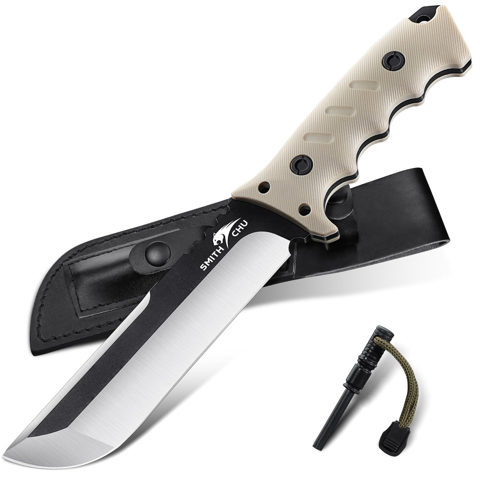 SMITH CHU Outdoor Messer D2 Stahl Survival Knife mit Scheide Full Tang Feststehende Klinge Scharfes Bushcraft Messer Geschenk für Männer