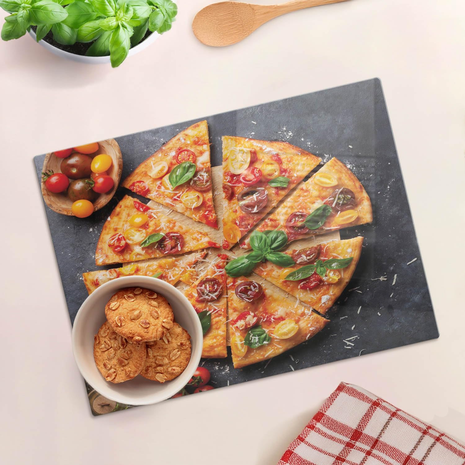Piastra di protezione e coperchio in vetro 40x30 cm Pomodori per pizza