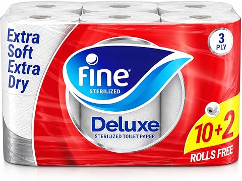 Fine Deluxe - 3 Ply Toilet Tissue Paper - 12 Rolls