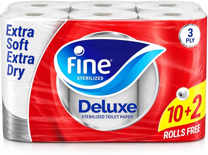 Fine Deluxe - 3 Ply Toilet Tissue Paper - 12 Rolls