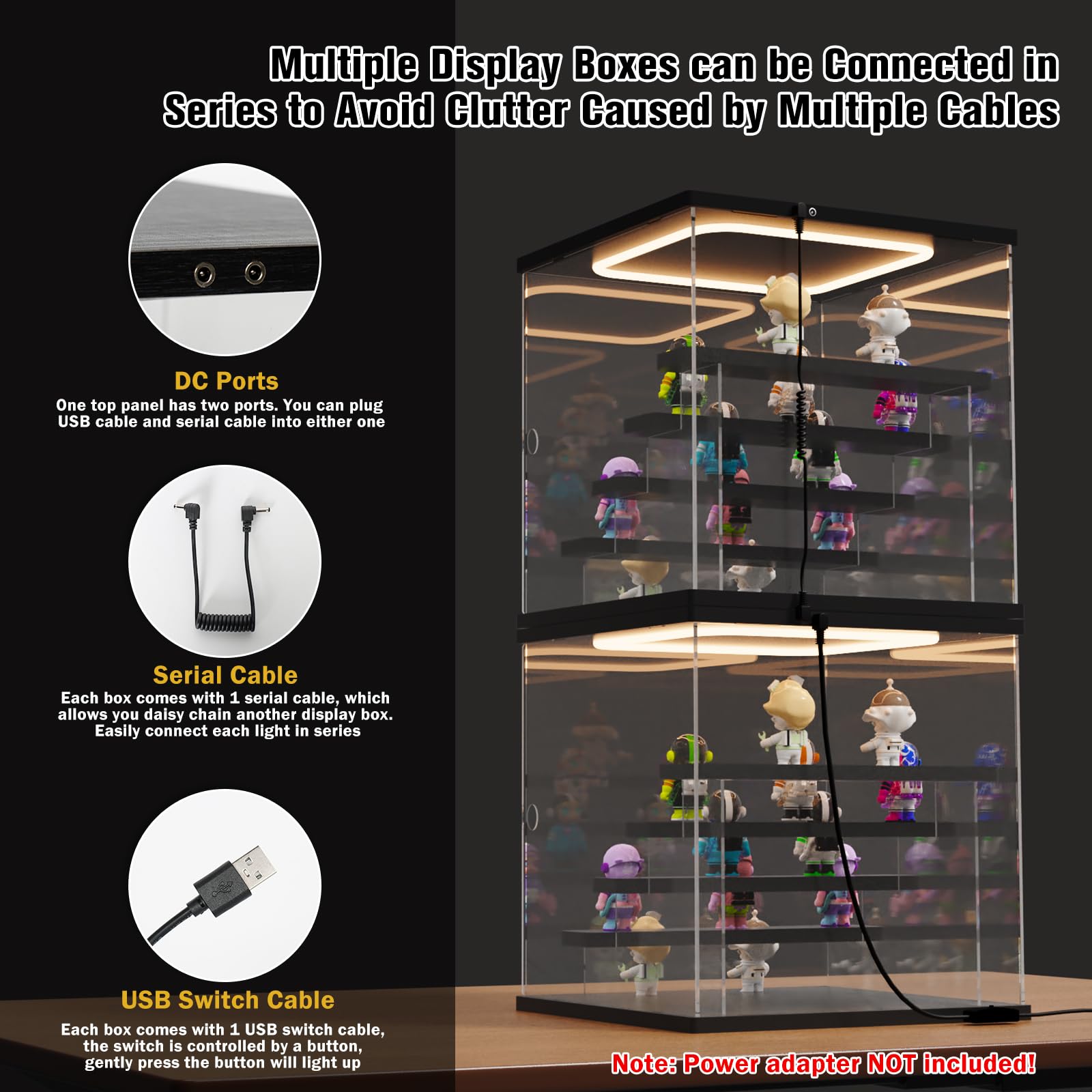 Acryl Vitrine met RGB LED Verlichting voor Verzamelobjecten, Trofeeën