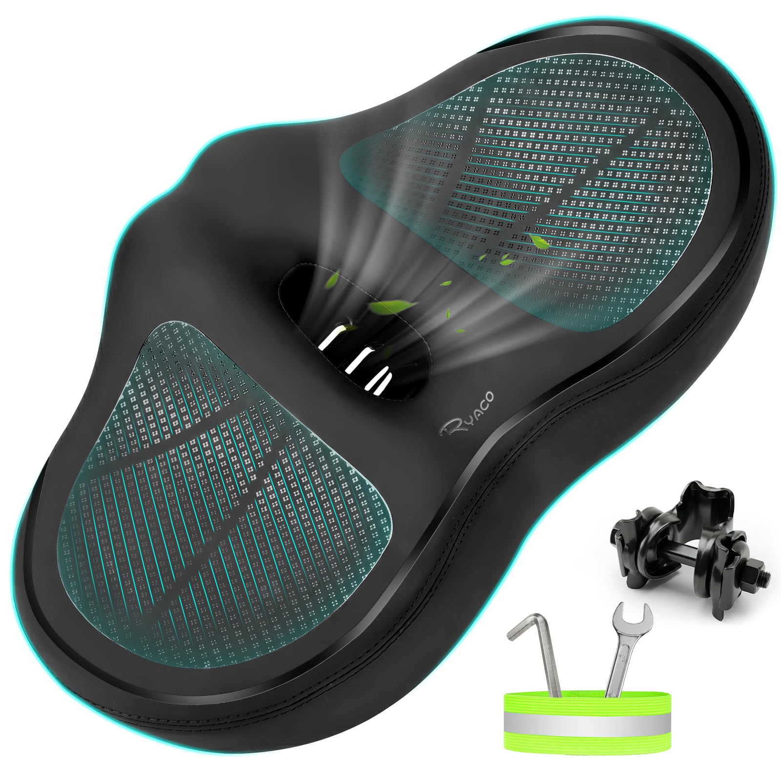 Photo 1 of RYACO Noseless Bike Seat Cushion for Men Women,Oversized Bike Seat,Extra Comfort Seat Cushion for Exercise Road Stationary Electric Cruiser Bikes (Black)