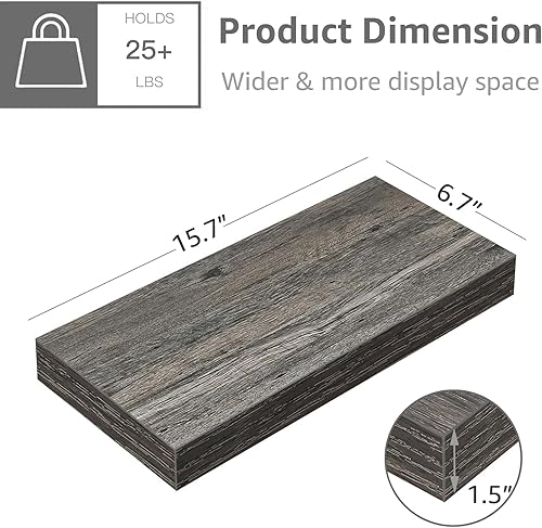 Miniatura 3 de QEEIG Estantes flotantes para pared, estante de baño, dormitorio, cocina, sala de estar, estilo granja, estante pequeño para libros de 16 pulgadas,