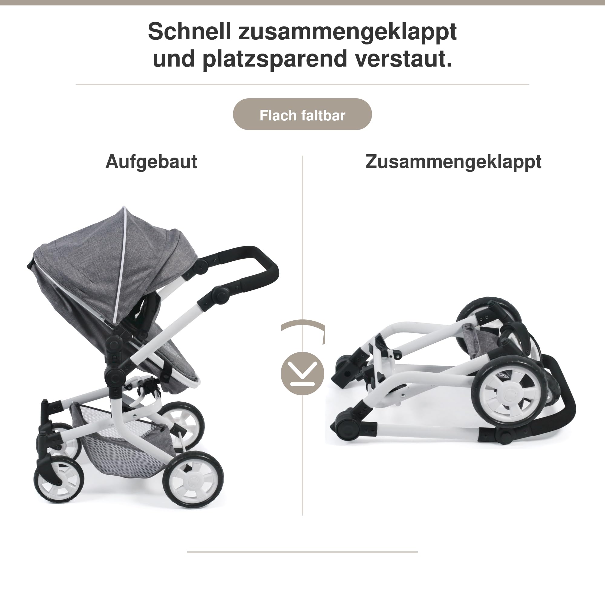 Bayer Chic 2000 Cochecito Muñecas 2en1 Mika | Manillar Regulable 47-80 cm | Cochecito de muñecas premium 2en1 convertible con manillar ergonómico y ruedas giratorias. Robusto y de larga vida útil.