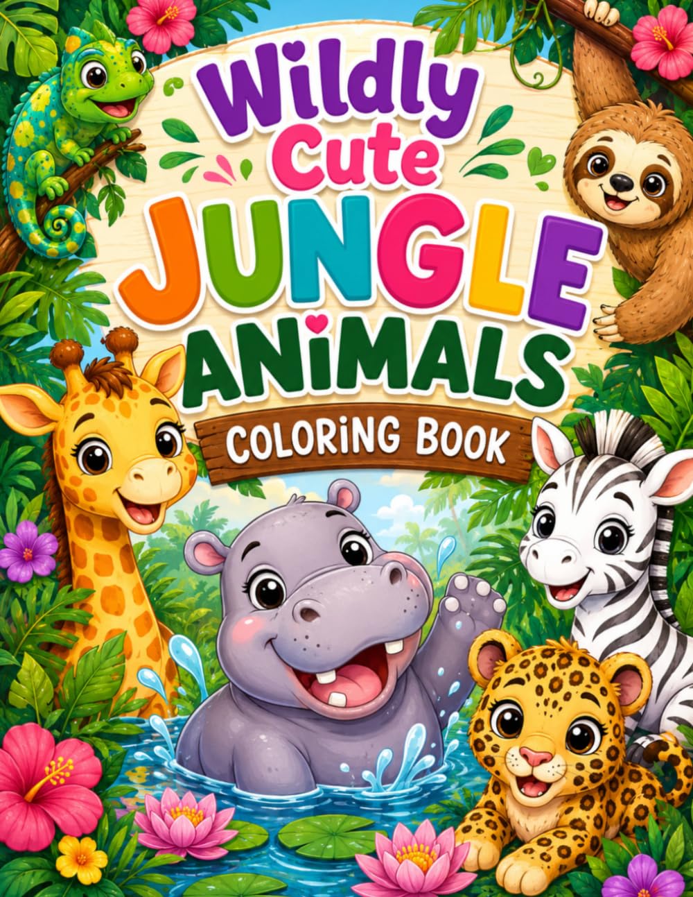 Wildly Cute Jungle Animals Coloring Book: 45 Adorable Jungle Animal Coloring Pages for All Ages