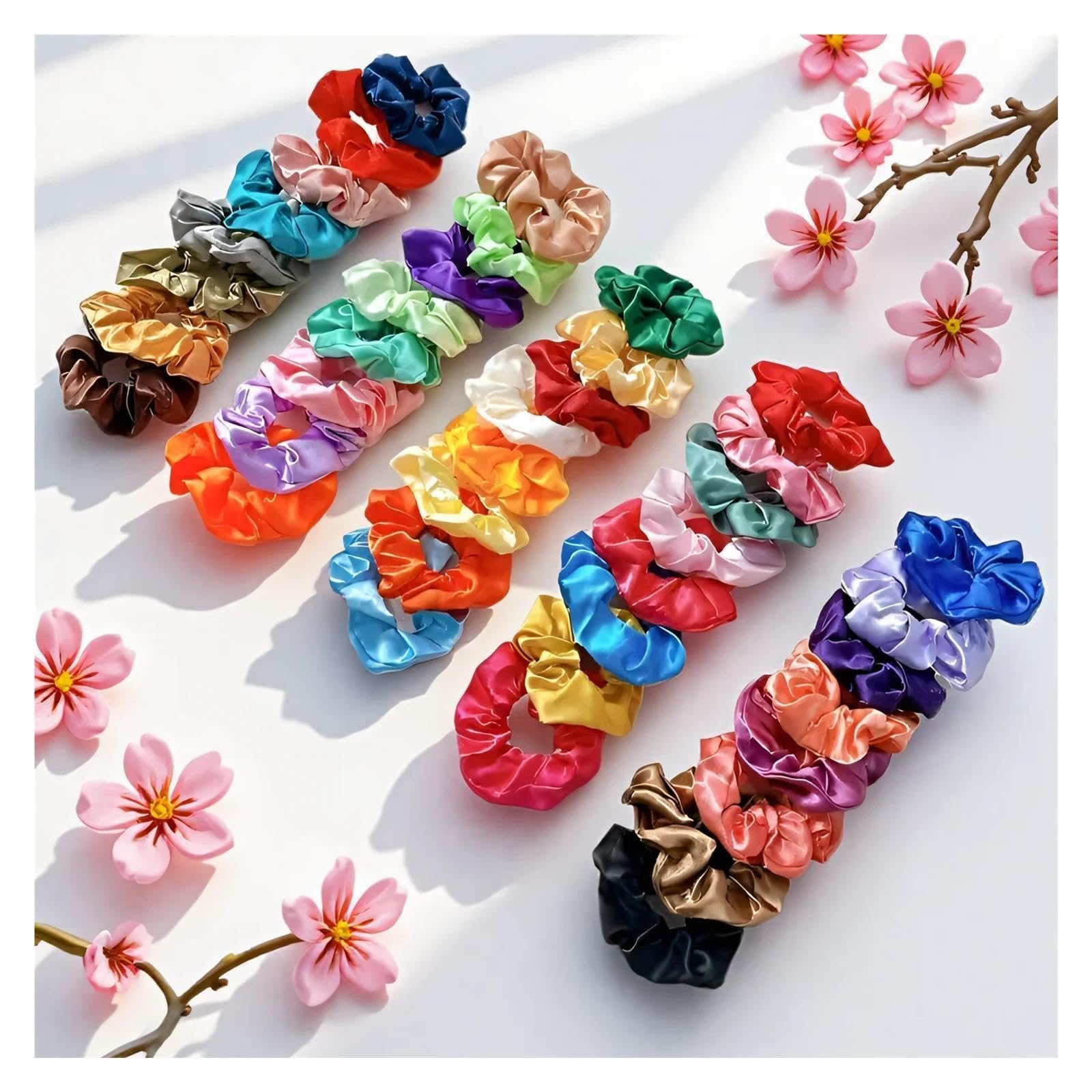 40 piezas Gomas for el cabello de seda imitación satinada