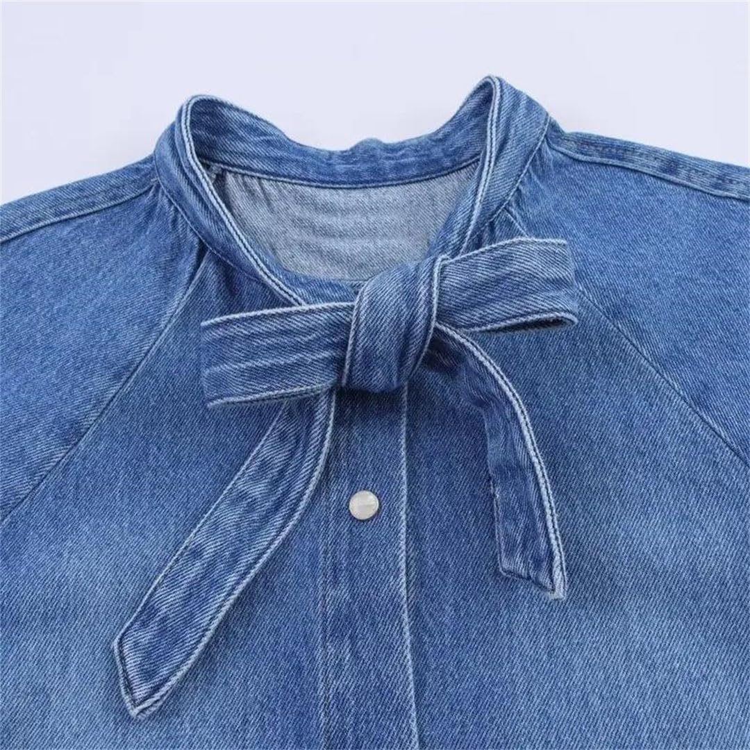 Women's Denim Tie Waist Skirt Mid Waist Body Two Piece Set