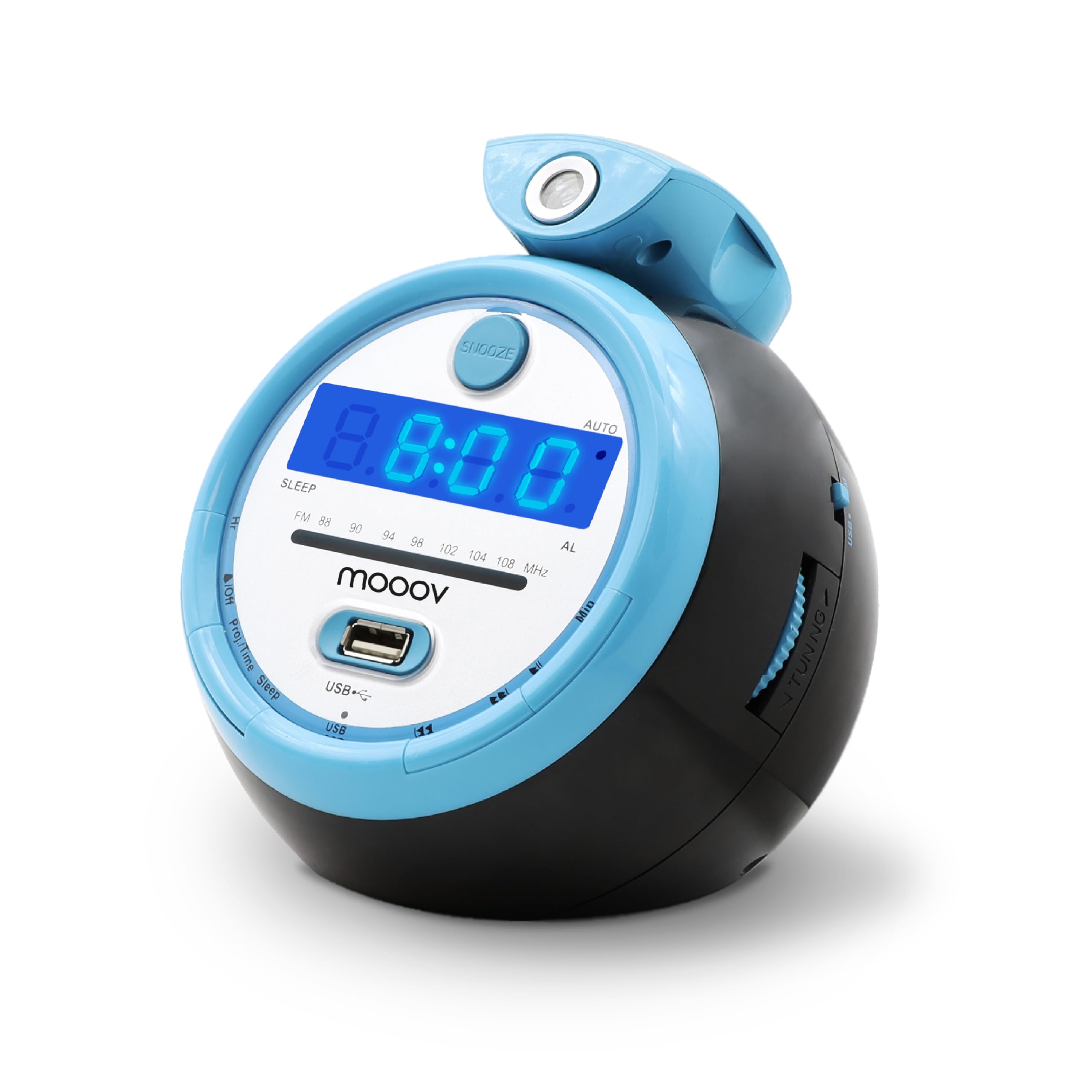 METRONIC 477016 Radio Réveil Projection Plafond Horloge Affichage Led Sportsman - Clock Alarme Matin Buzzer, FM, MP3 - Alimentation Prise Secteur - Bleu & Noir