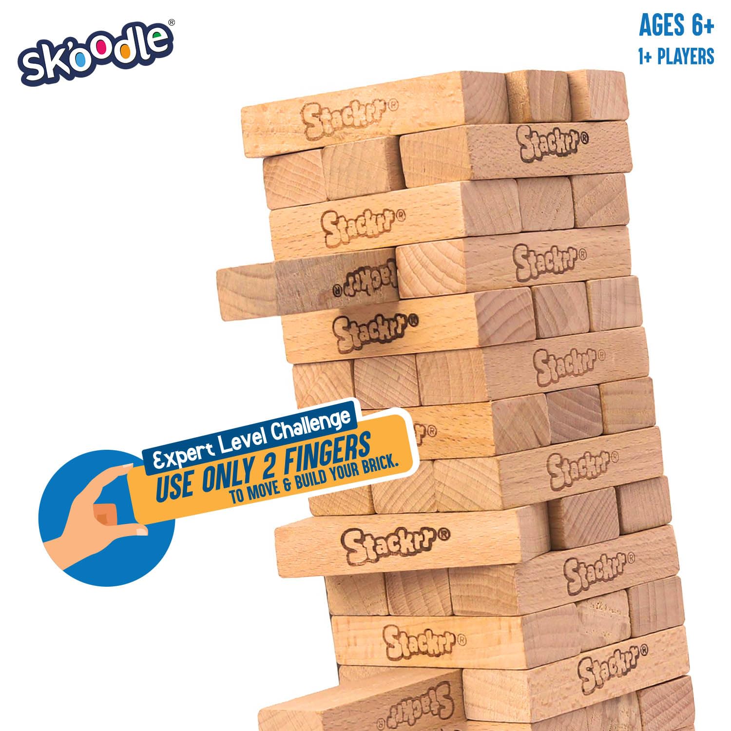 SKOODLE Stackrr Tumbling Tower Tabletop Game With 54 Precision Wooden Blocks Of Premium Beachwood, Fun Game For Adults And Kids, 1 Or More Players (Giant) 2