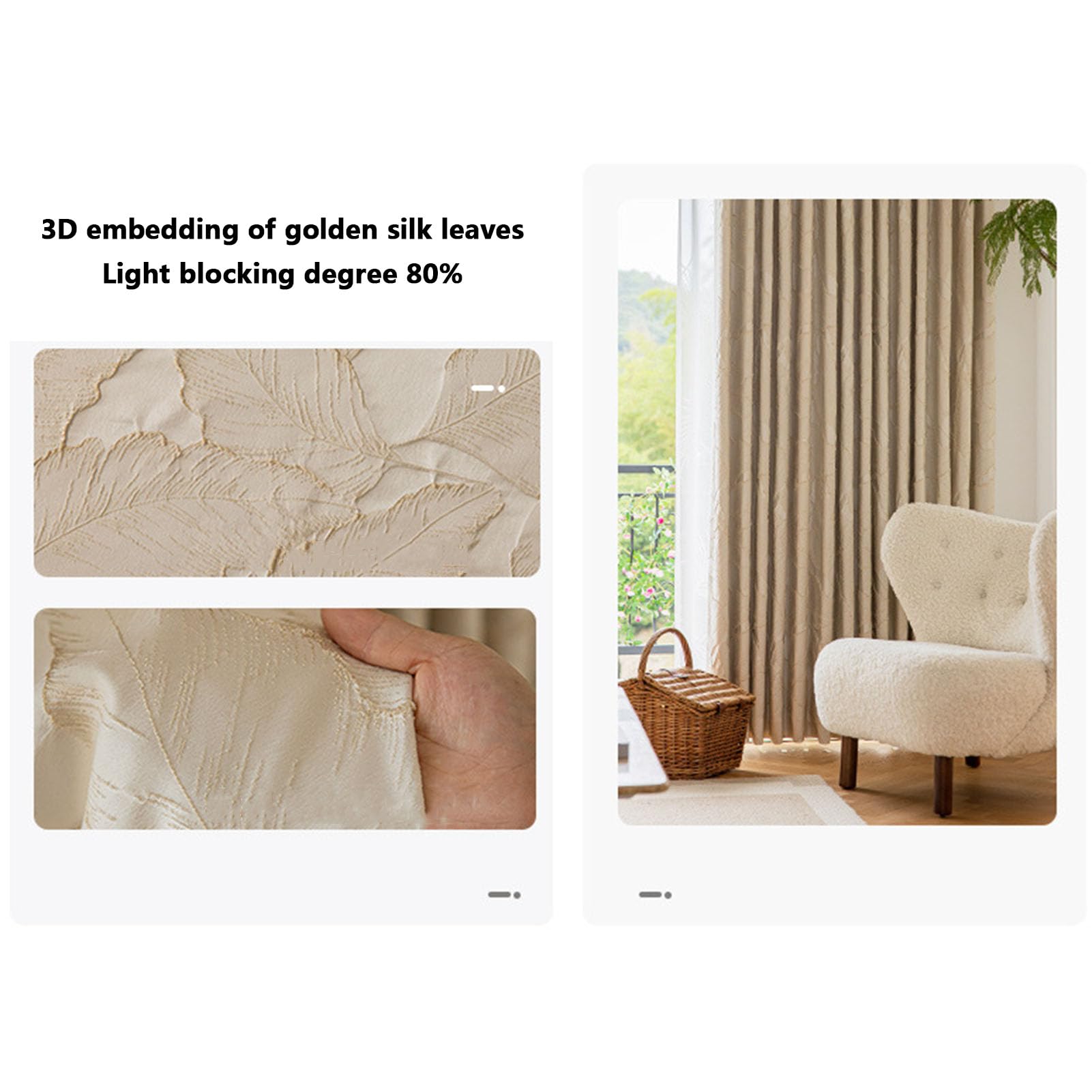 Eyelet,W200xL270cm, 2 Stück Jacquard Blickdichte Vorhänge Gold Relief Blatt Verdunkelungsvorhang Superweich Vorhang Verdunkelung Thermovorhang Für Wohnzimmer Schlafzimmer
