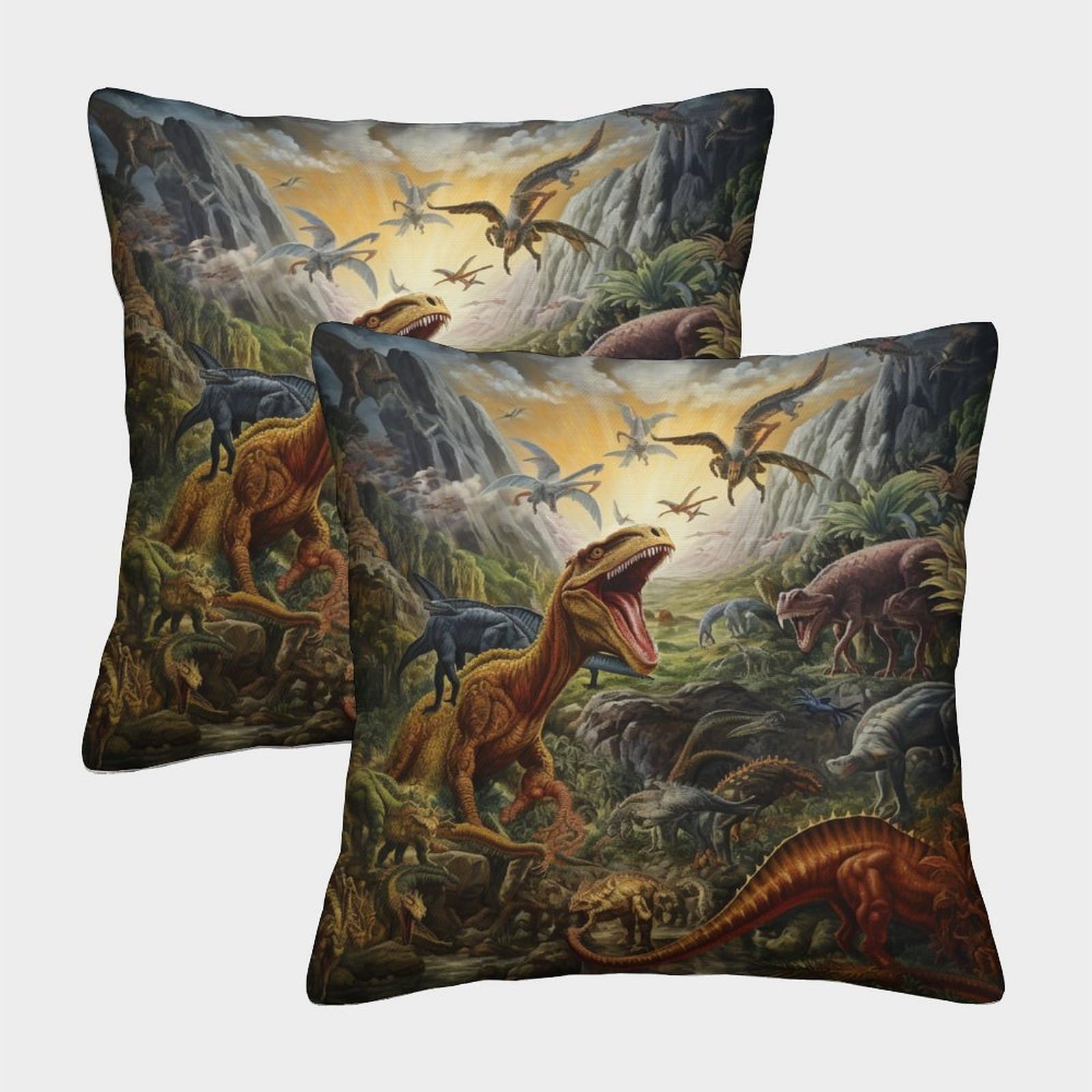 GPARSDDIO Dinosaur Set of 2 Homeware Cushions Invisible Zipper Decorative Throw Pillow Cases for Sofa Bed Couch Chair 45x45cm