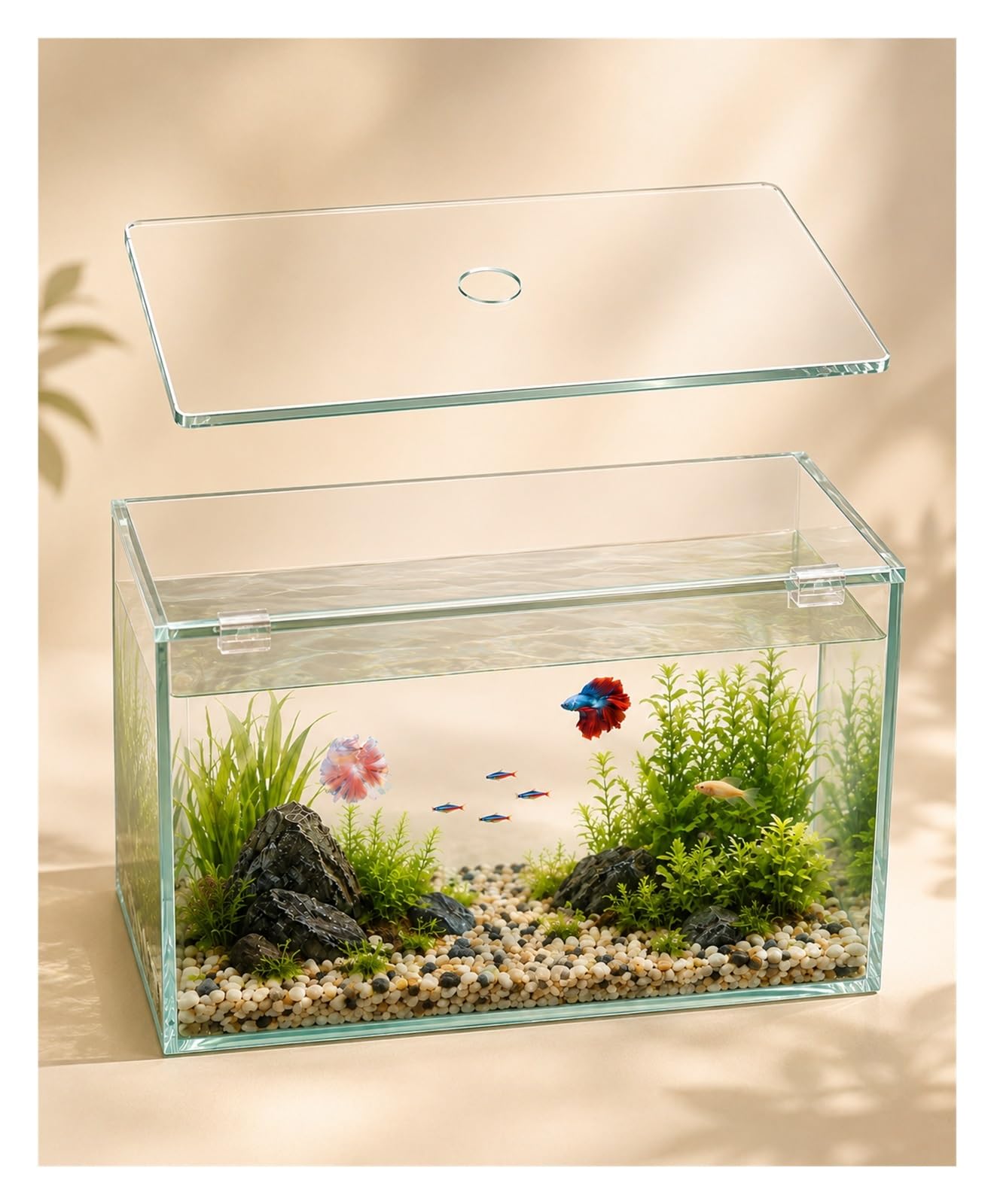 Coperchio Acquario Vetro Trasparente, Copertura Vasca Pesci con Foro e Clip(L:30 x W:28 cm)