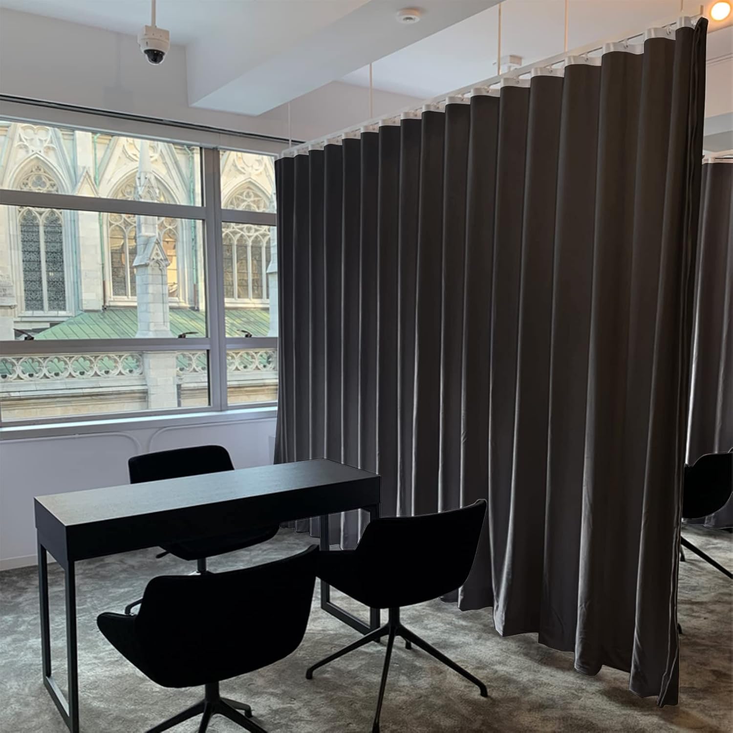 ChadMade 216Wx102L Inches Ripple Fold Drapery Blackout Two Layers Velvet Curtain Room Divider, Work with Special LORA Track Set, Black - 1 Panel, Leon Collection