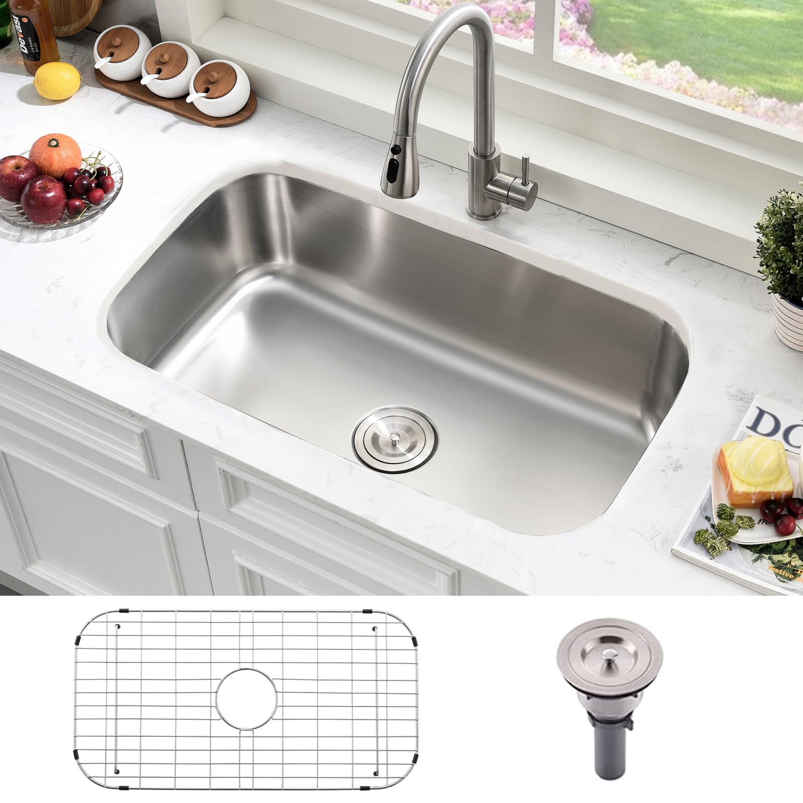 Photo 1 of 31 Inch Undermount Kitchen Sink Stainless Steel-Bokaiya 31x18 Stainless Steel Kitchen Sink Single Bowl 16 Gauge Large Corner Under Mount Sinks with Dish Grid