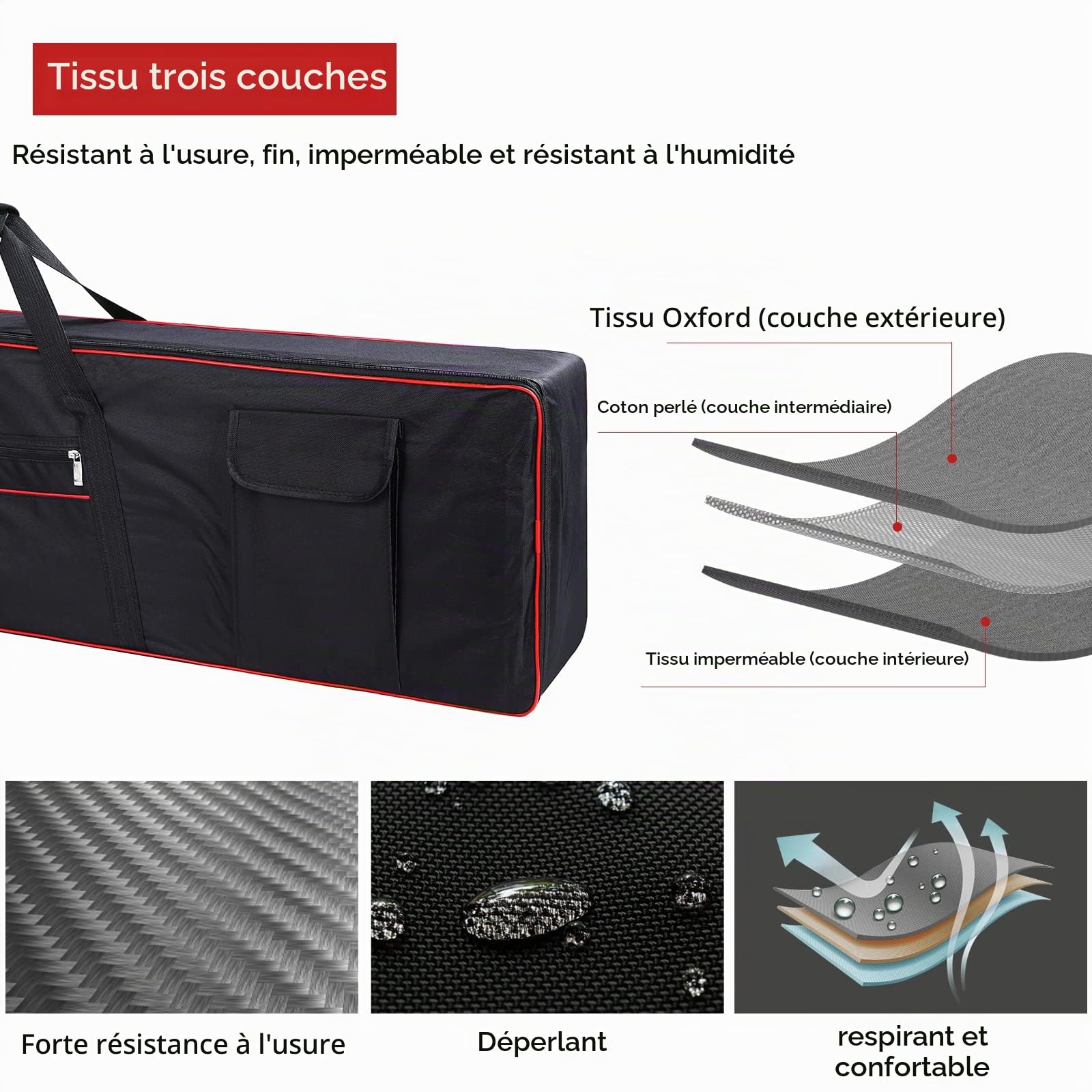 Housse de Transport pour Clavier 88 Touches - Housse de Transport avec Sac de Clavier à 2 Poches - Intérieur Oxford 600D Durable - Couverture complète rembourrée - Protection Contre la poussière pour