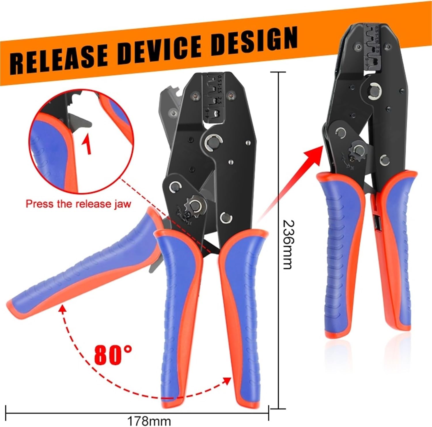 Crimping Wire Pliers YF Clamp Ratcheting Tools For Heat Shrink, Barrel, Insulated,Non-Insulated Ferrules coaxial flag connectors(YF-125)