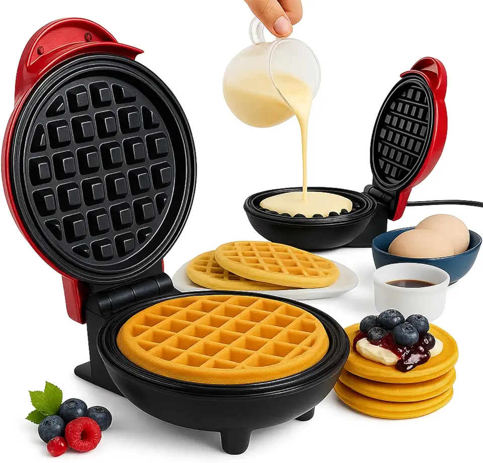 Mini Máquina de Waffles Elétrica 110V Premium – Antiaderente, Rápida e Fácil de Usar, Ideal para Café da Manhã, Sobremesas e Lanches Artesanais – Design Compacto e Moderno