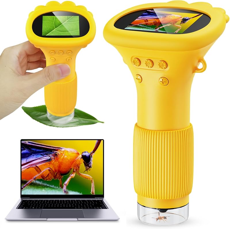 Microscopio para niños - Microscopio portátil Ashfly 1000X para niños, miniscopio de bolsillo para fotografía y vídeo, regalos, pantalla digital de 2 pulgadas 2026 para niños y niñas de 3 a 12 años