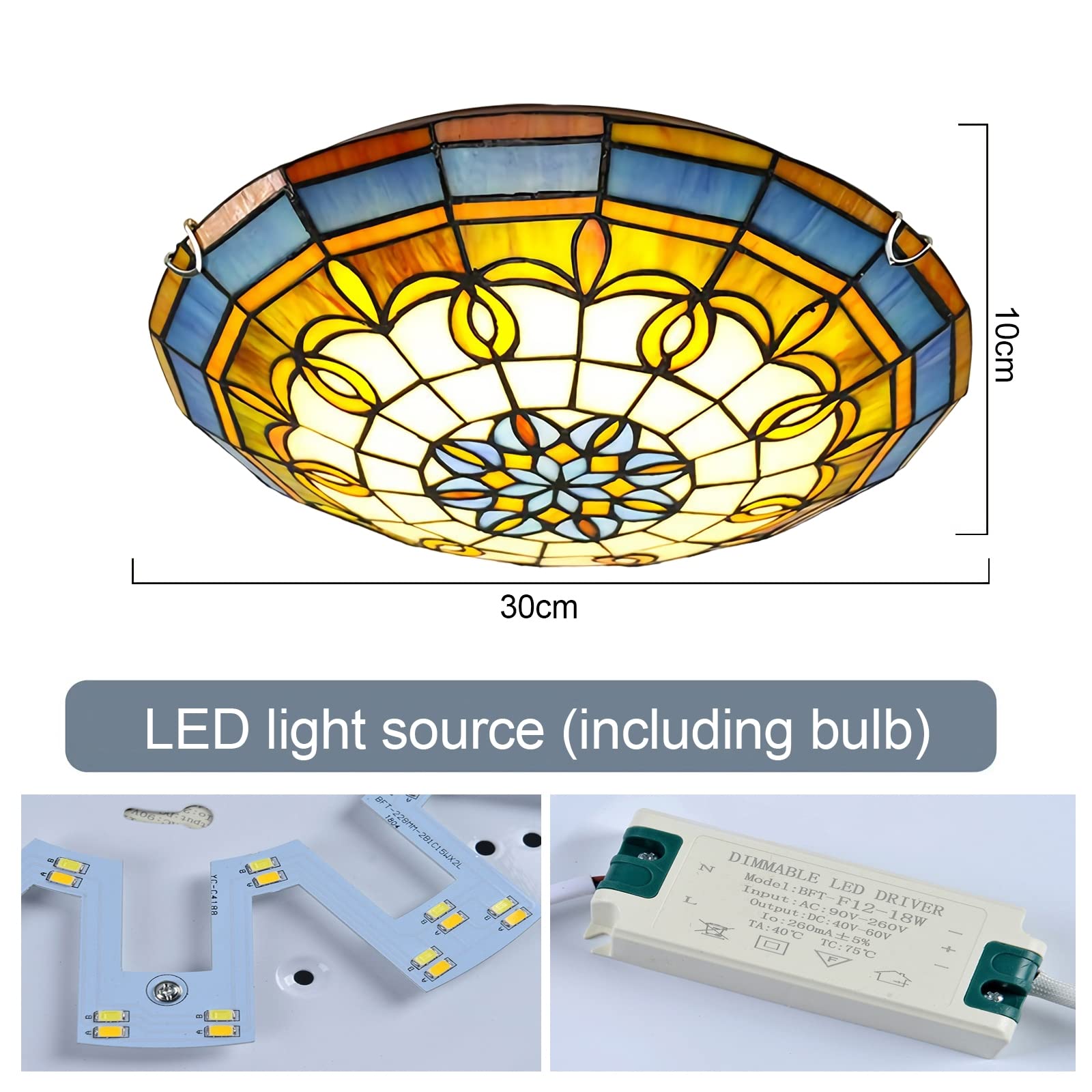 Lampa Sufitowa LED W Stylu Tiffany, Witrażowa Lampa Sufitowa LED Z Możliwością Przyciemniania, Do Montażu Podtynkowego, Przedpokój W Stylu Vintage Do Salonu, Sypialni, Kuchni