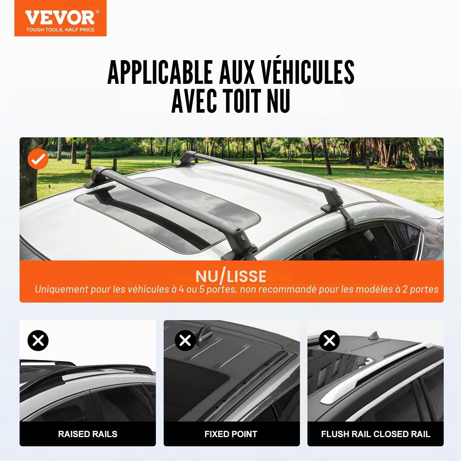 VEVOR Barres transversales de Toit en Aluminium de 41 Pouces avec capacité de Charge de 155 Livres, Barres transversales de Toit réglables avec serrures, pour Voitures sans Rail