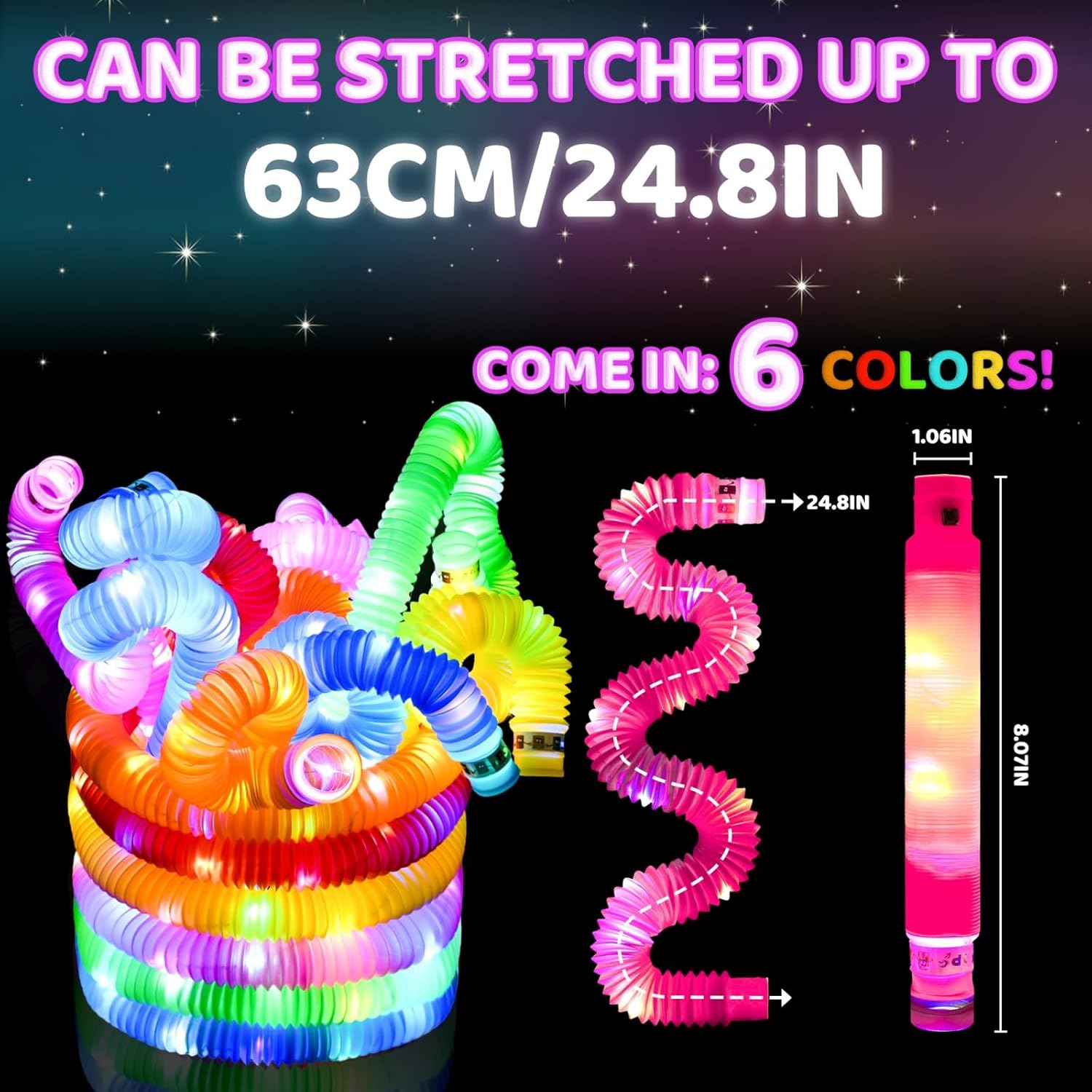 24 Pack Halloween Glow Sticks Party Favors for Kids, Sensory Toys Birthday Partys Favors for Kids, Fidget Pop Tubes Glow Necklaces Bracelets Glow in The Dark Party Supplies - Image 3