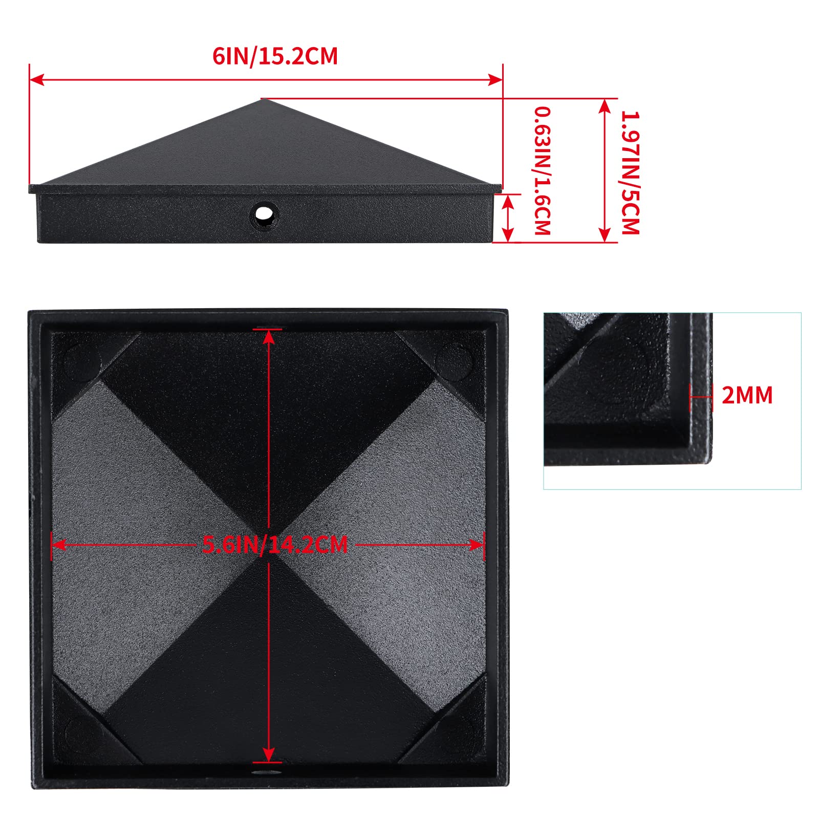 MOLIGOU Aluminiowe osłony słupków ogrodzeniowych 15 x 15 cm, osłony słupków pokładowych do rzeczywistych standardowych słupków drewnianych, opakowanie 4 szt. (czarne)