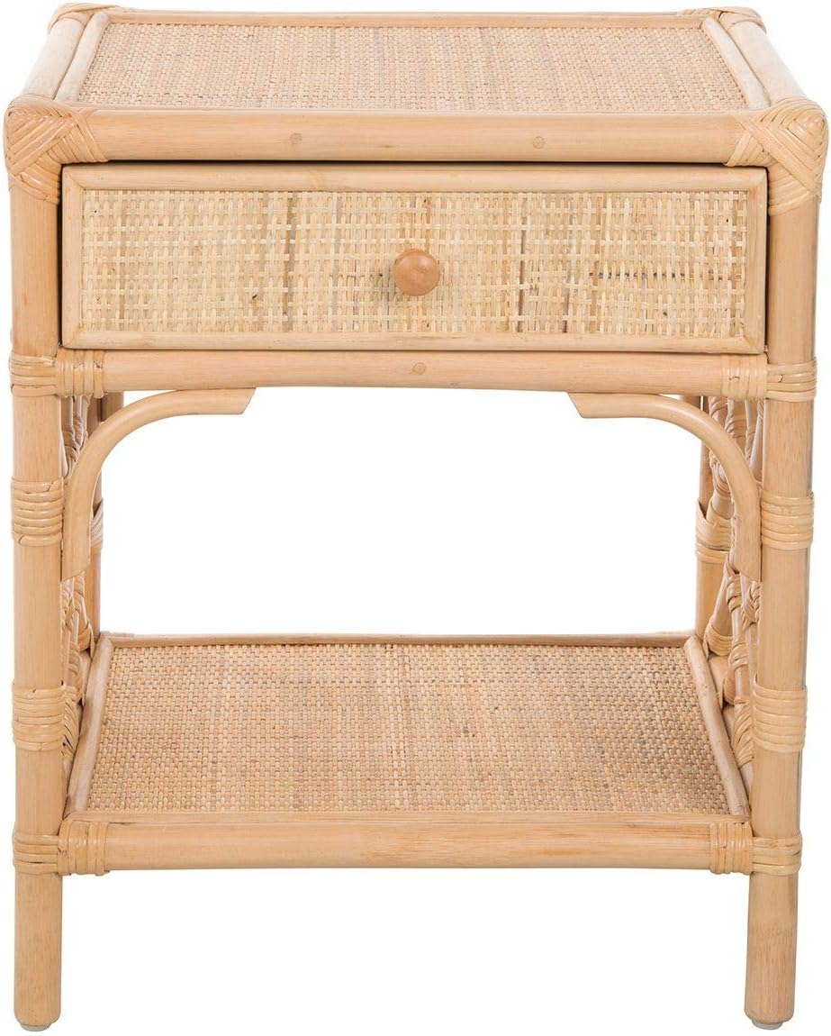 KOUBOO Rattan Bedside Table with Drawer – Chippendale Design Nightstand Table for Living Room | Boho Table Mid-Century, Modern Accent Table with Storage for Bedroom Furniture, Light Brown